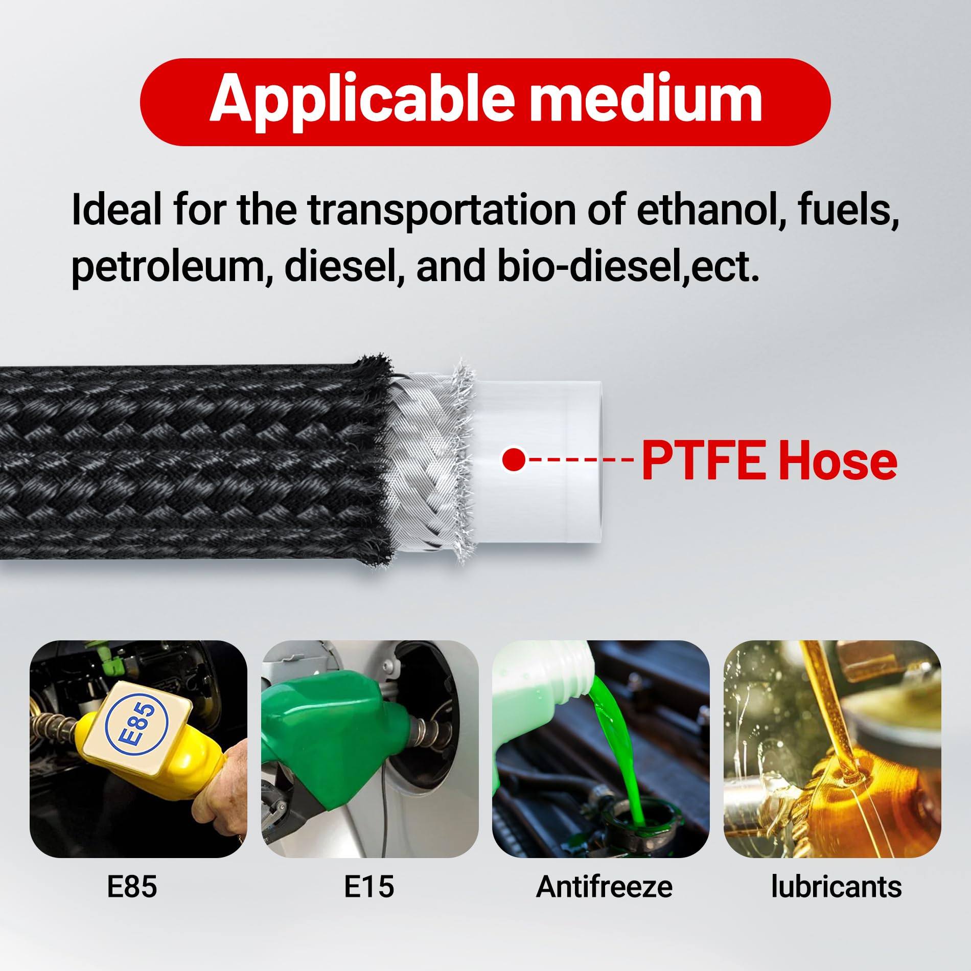 Evil Energy 6An Ptfe Fuel Line Kit, An6 E85 Fuel Hose Line 10Ft Black