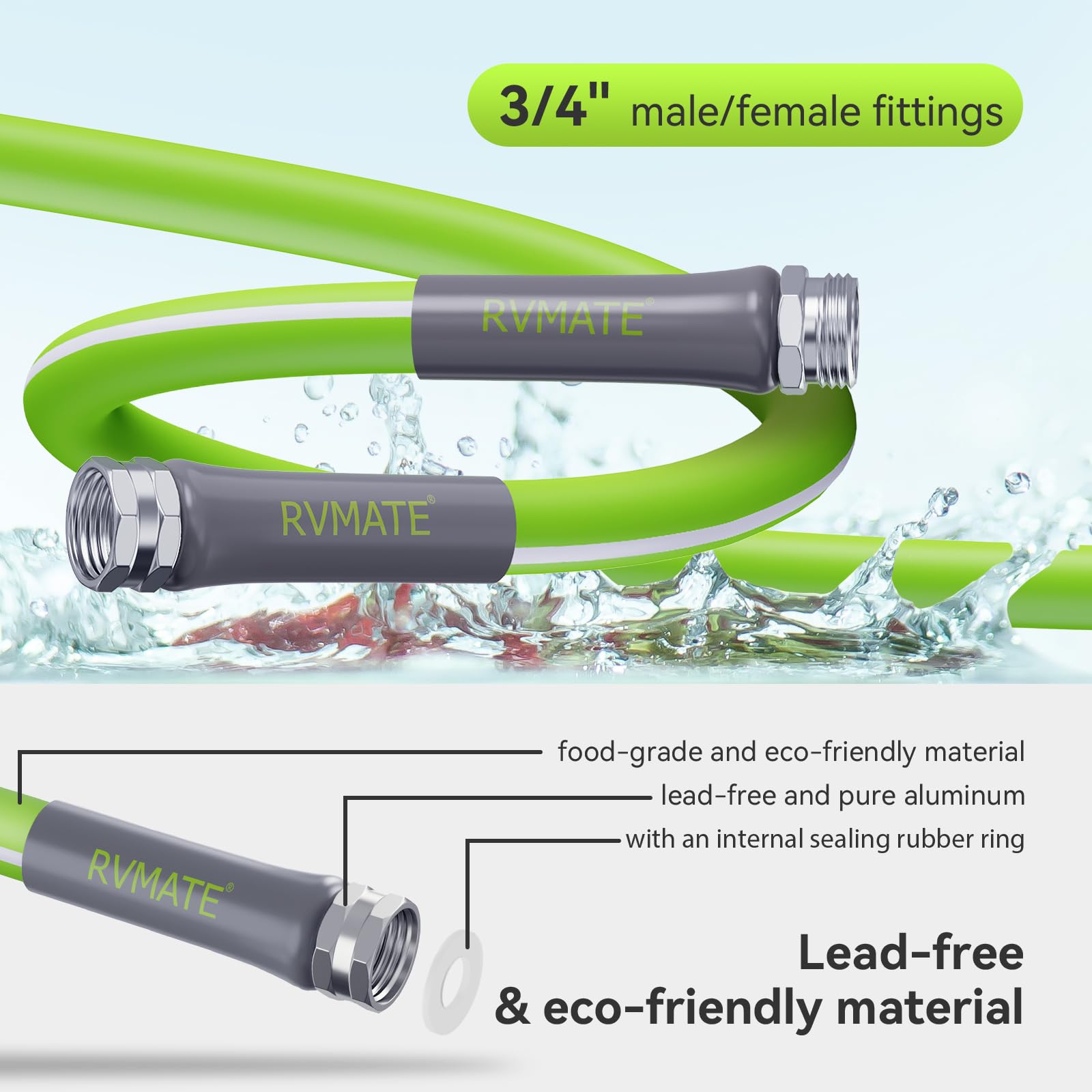 Rvmate Rv Water Hose 50Ft, 5/8    Inner Diameter Drinking Water Hose Lead-Free, No Leaking Garden Hose For Rv/Trailer/Camping, R