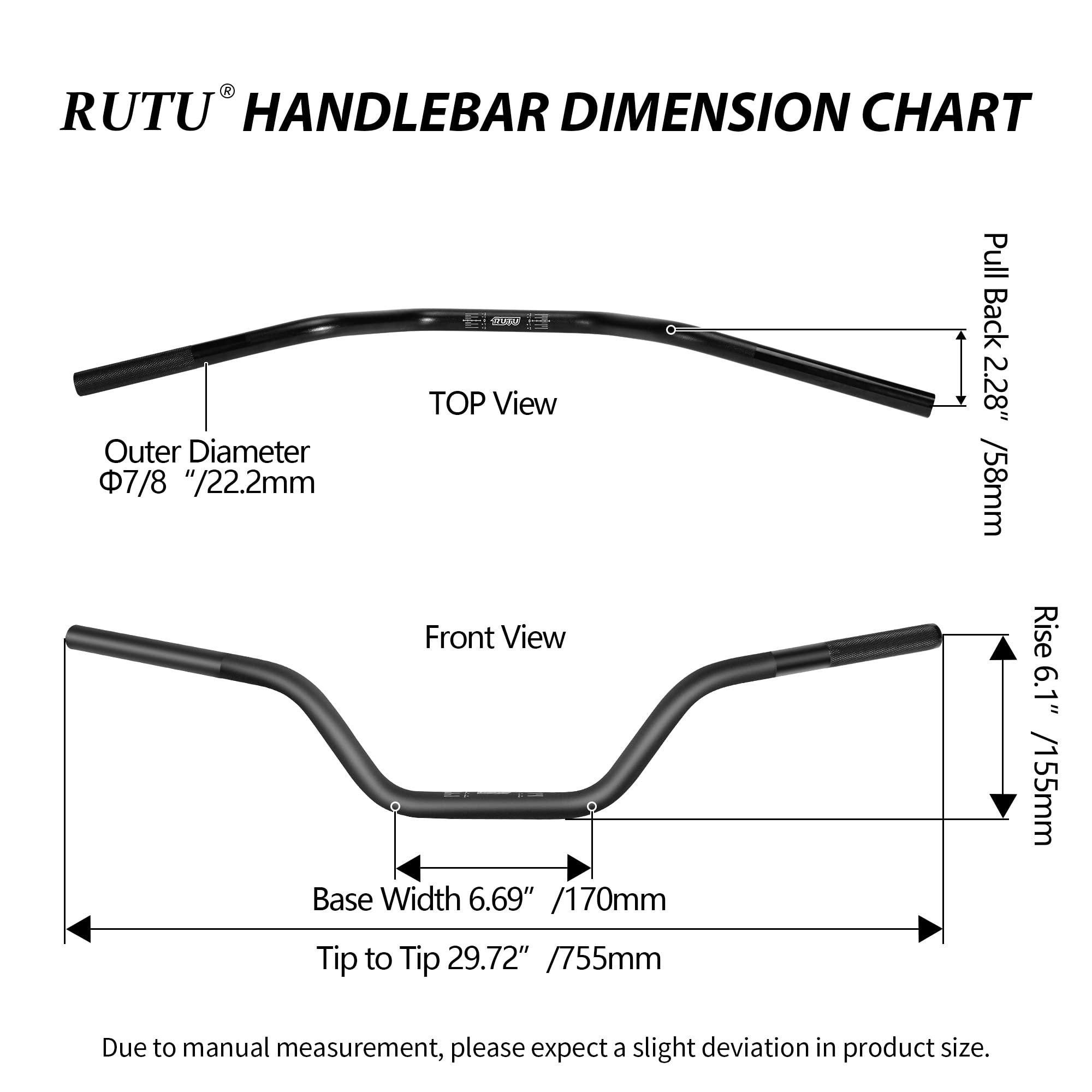 RUTU 7/8" Dirt Bike Handlebars with Chest Protector Pad - Aluminum, Black, Without Hand Guards