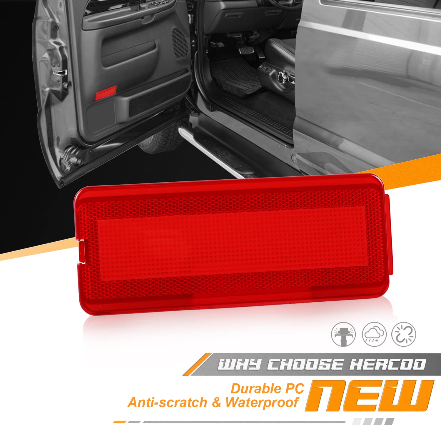 HERCOO Interior Door Reflectors Red Front & Rear Reflector Light Cover Compatible with Ford Excursion 2000 to 2005, F250 F350 F4