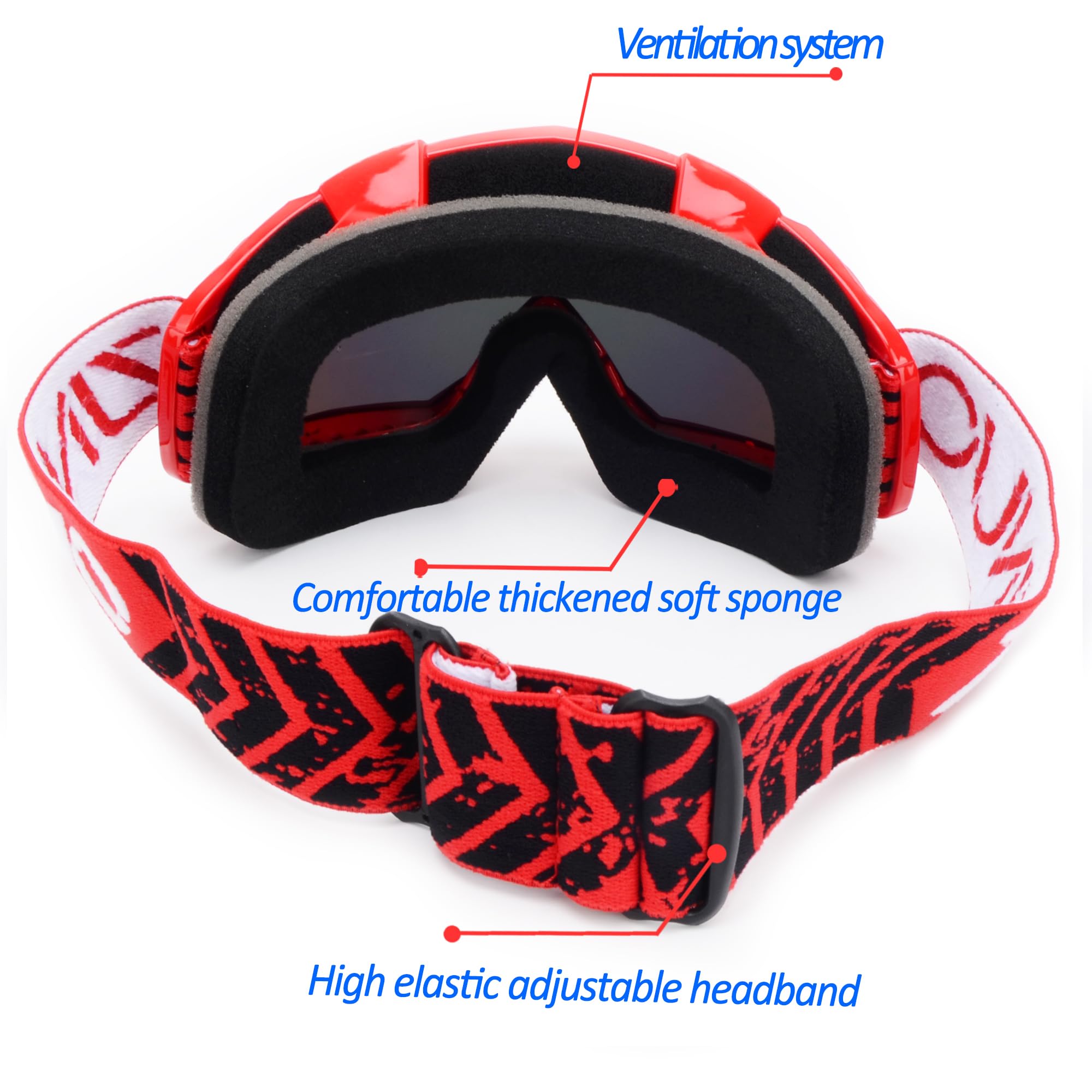 ZJNUO ATV Goggles with Balaclava face Mask for Men Women and Youth, Dirt Bike Motorcycle Motocross Riding Ski Goggles (Red Color