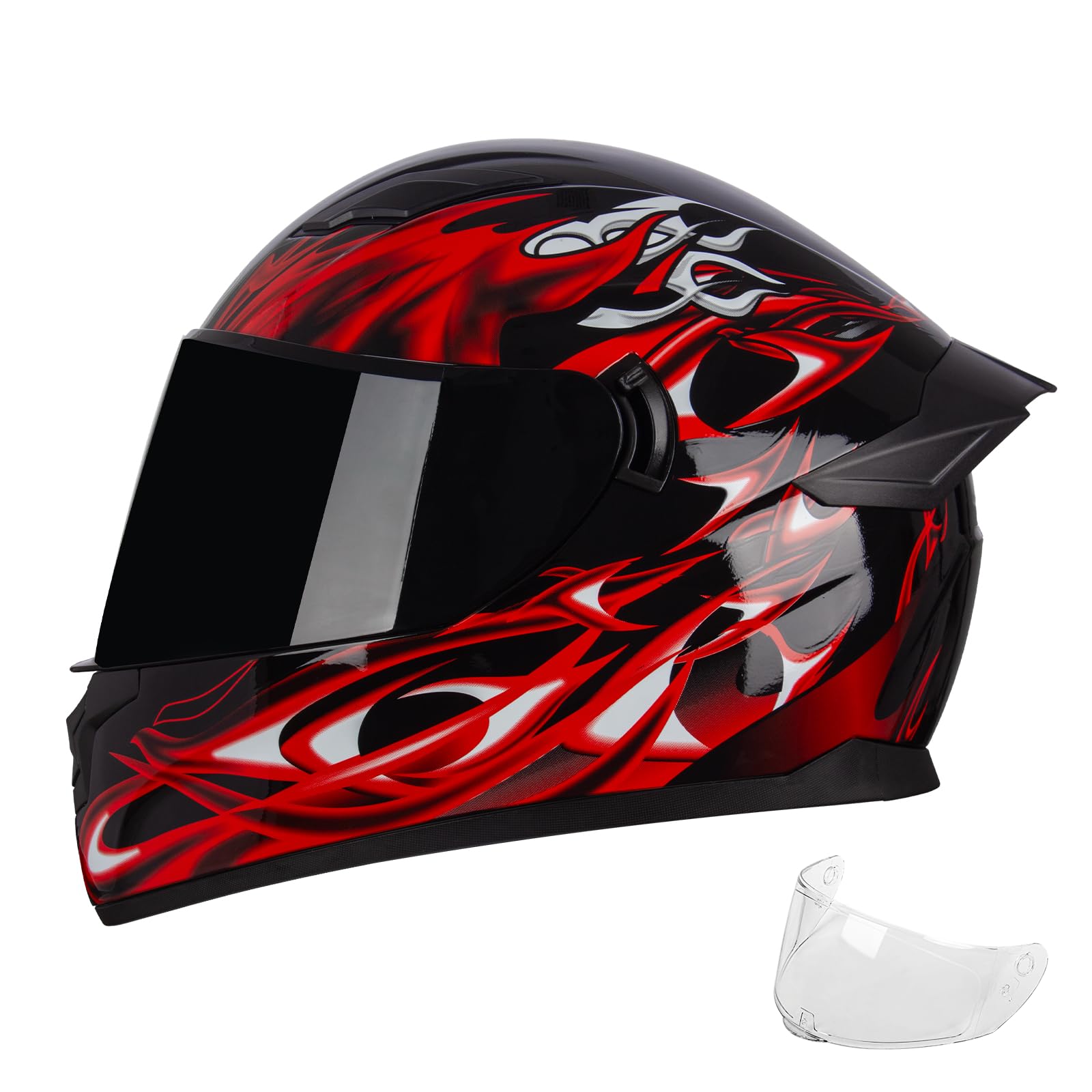 Crown Racing Full Face Motorcycle Helmets 2 Lenses Street Bike Helmet for Adults DOT Approved Red Motorcycle Helmet