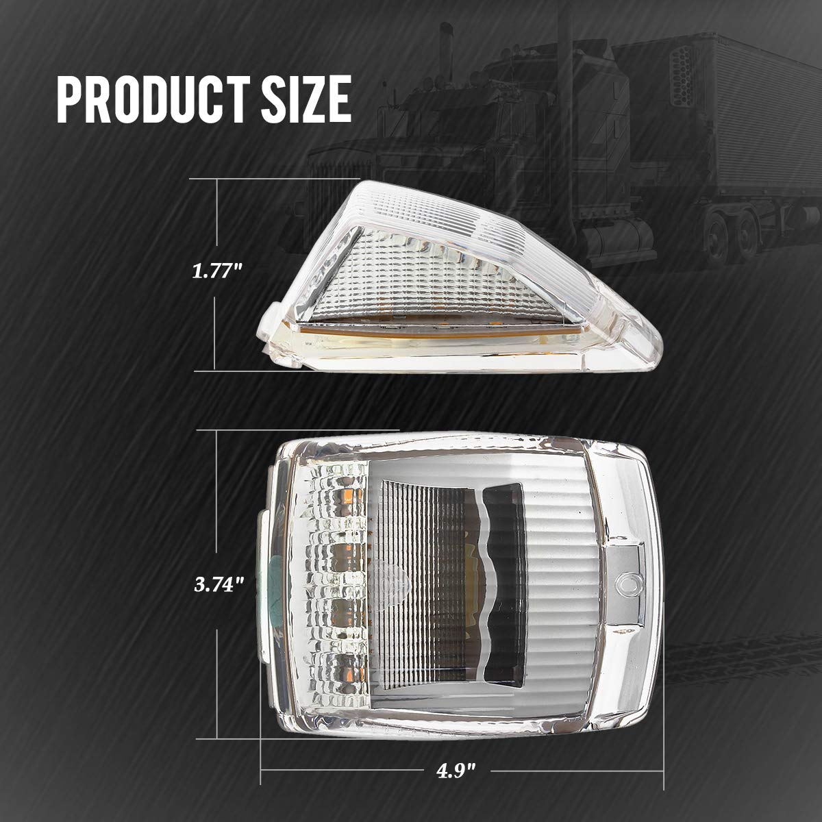 Partsam 5pcs Amber LED Cab Marker Lights, 5"x3.75", Waterproof, Compatible with Peterbilt/Kenworth/Freightliner/Mack