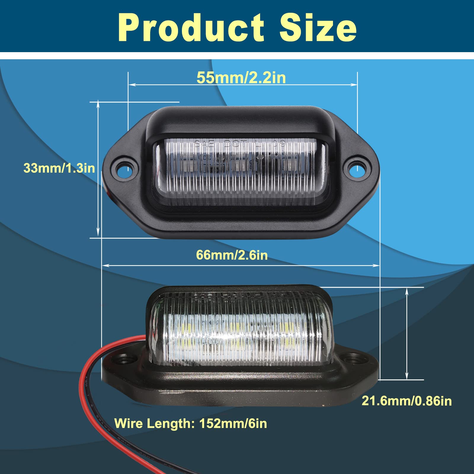 2Pcs Ice Blue Led License Plate Light,12V-24V Waterproof 6-Smd License Plate Lamp Taillight, Universal For Truck Suv Trailer Van