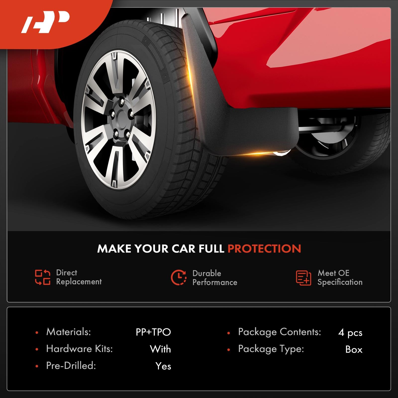 A-Premium Mud Flaps Set of 4 for Ford Explorer 2019-2023, Black, Polypropylene, Front & Rear, Model APSG0220PC