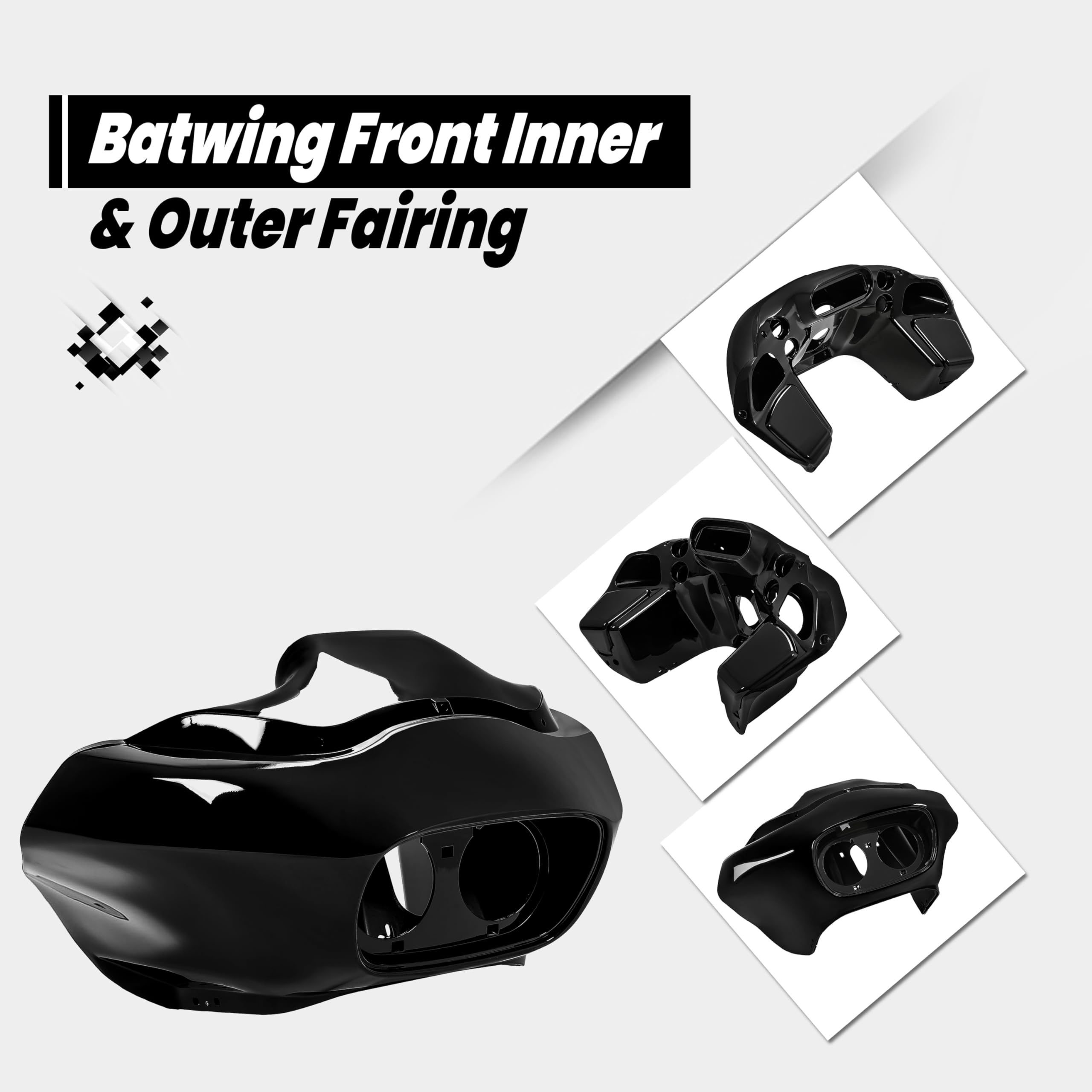 HECASA Batwing Fairing Kit for 1998-2013 Harley Road Glide CVO, Glossy Black, Plastic, Model MO-2235