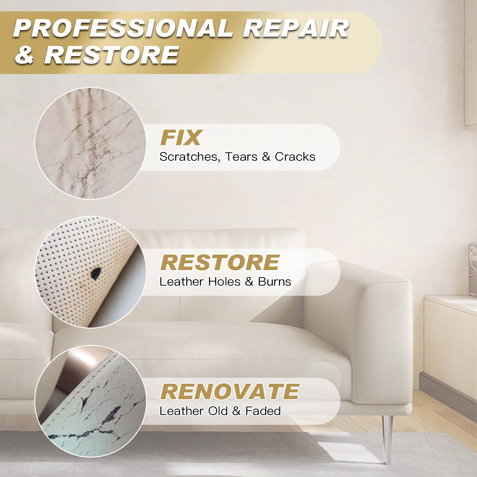 SEISSO Leather Repair Kit for Furniture, White Vinyl Repair Kit with Mink Oil Car Interior Leather Recoloring Balm for Scratches
