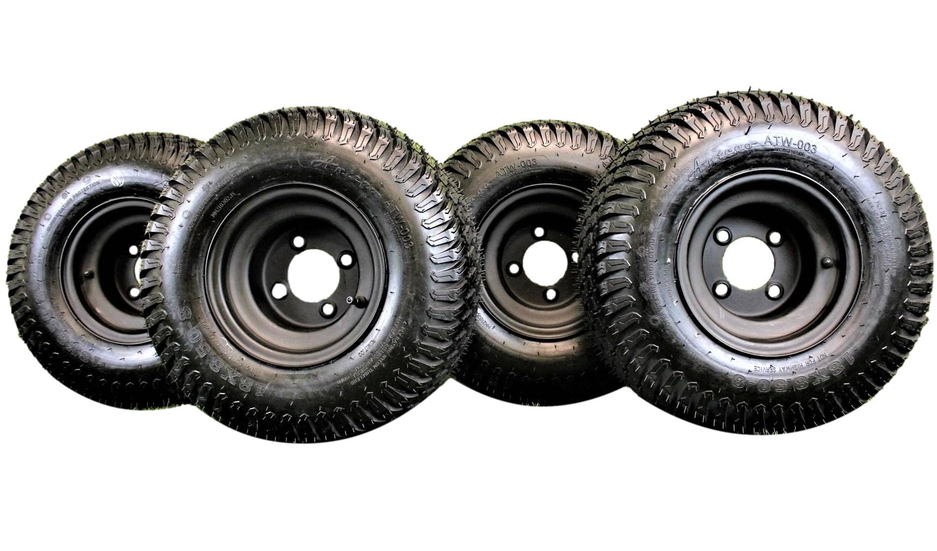 Antego Tire & Wheel 8" Matte Black Steel Golf Cart Wheels & 18X8.50-8 Turf Tires - Set of 2, Alloy Steel, Model ATW-003