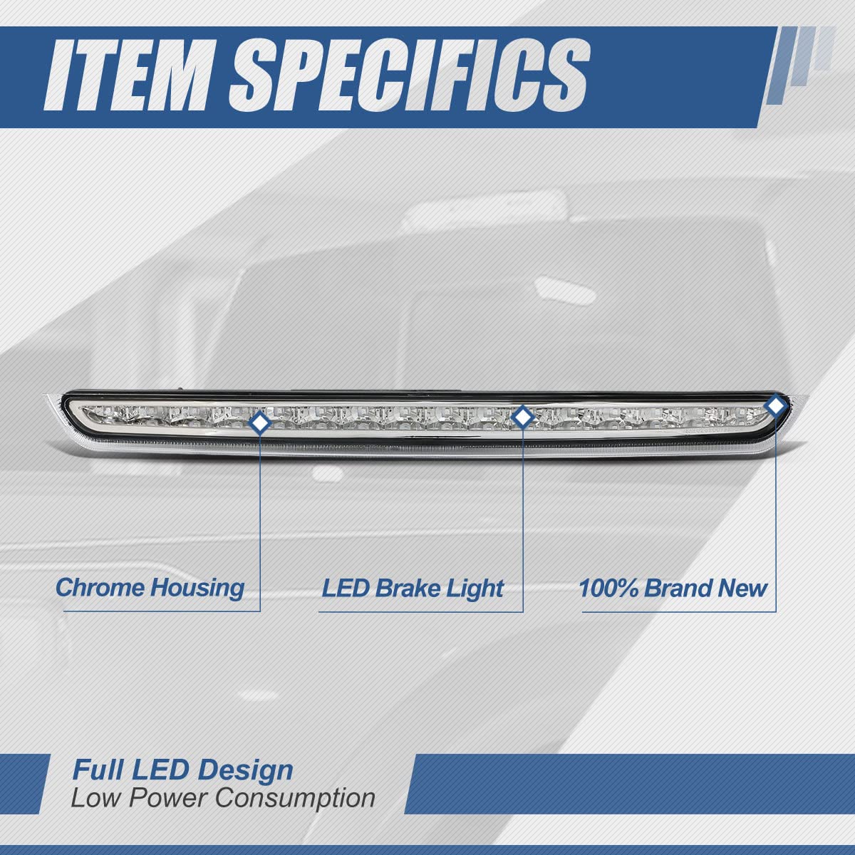 Auto Dynasty High Mount Chrome Housing Led 3Rd Third Tail Brake Light Lamp Compatible With Chevy Suburban Tahoe Gmc Yukon Xl 07-
