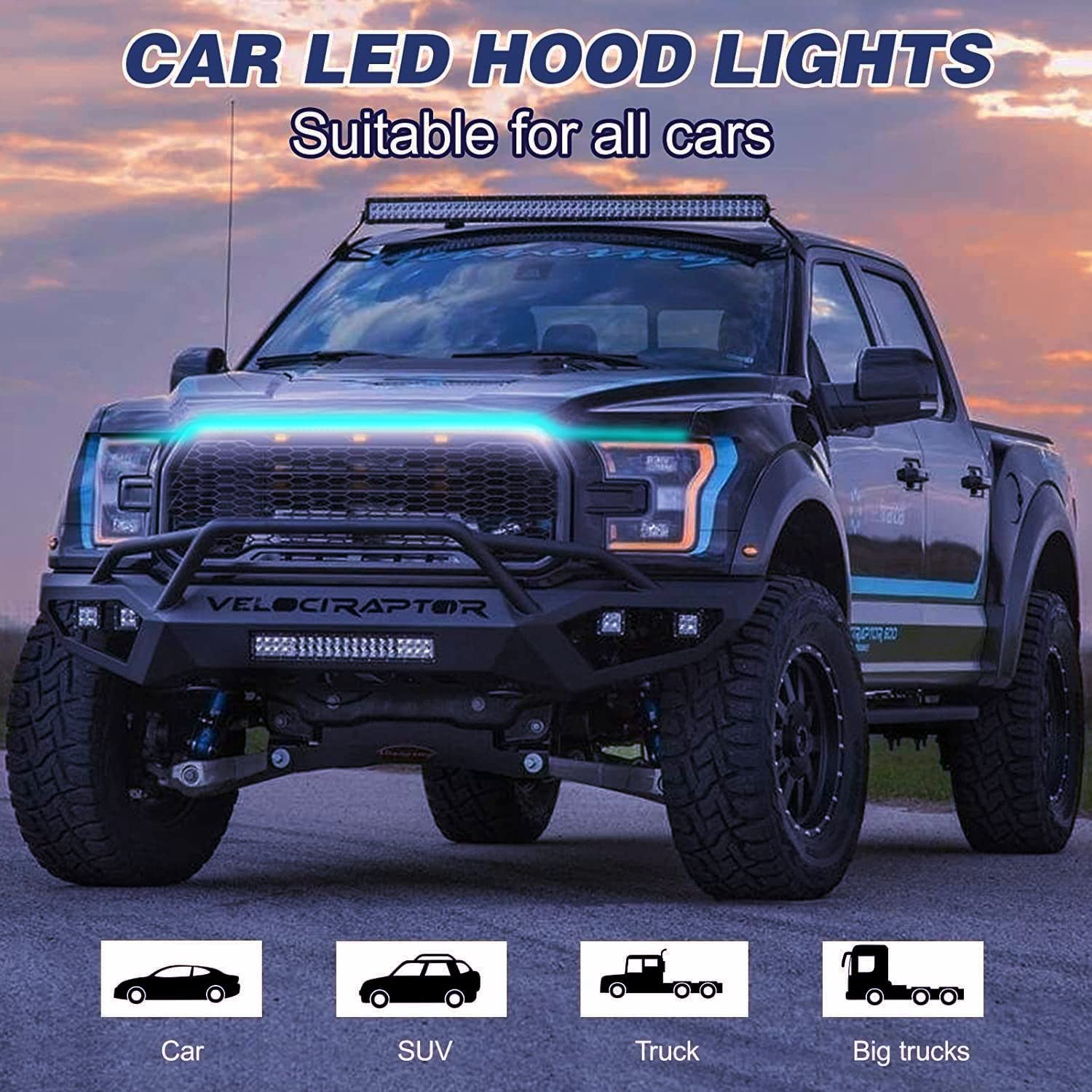 Car Hood Light Strip, 70 Inch Led Strip Lights For Car, Universal Engine Hood Guide Decorative Light Bar, 12V Flexible Headlight