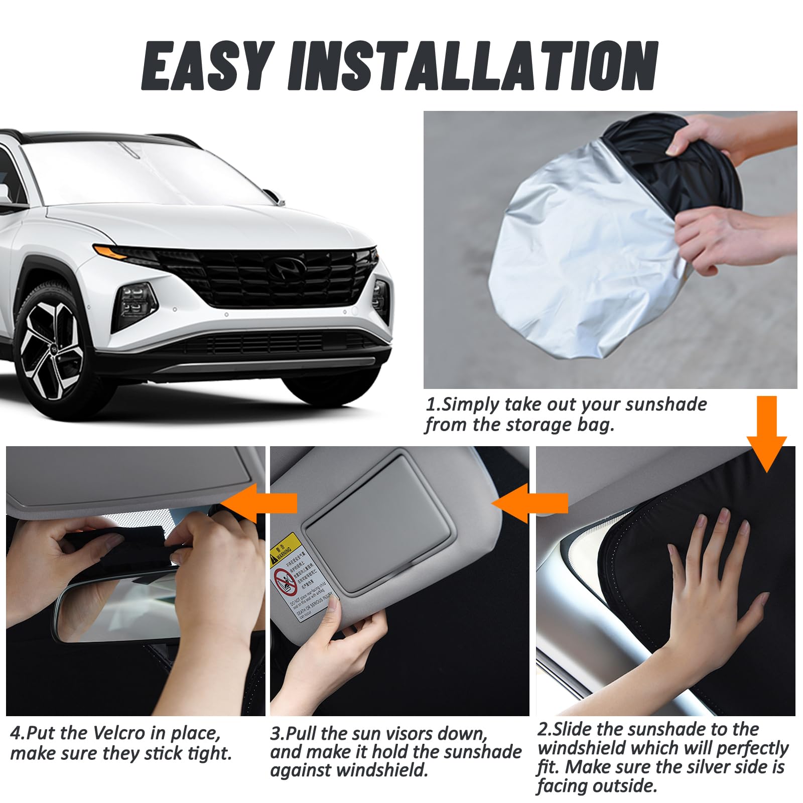 D-Lumina Windshield Sun Shade For 2022 2023 2024 Hyun-Dai Tucson Accessories, Front Window Sunshade Sun Visor Protector Block Uv Rays Heat, Foldable 2 Layers 210T Material
