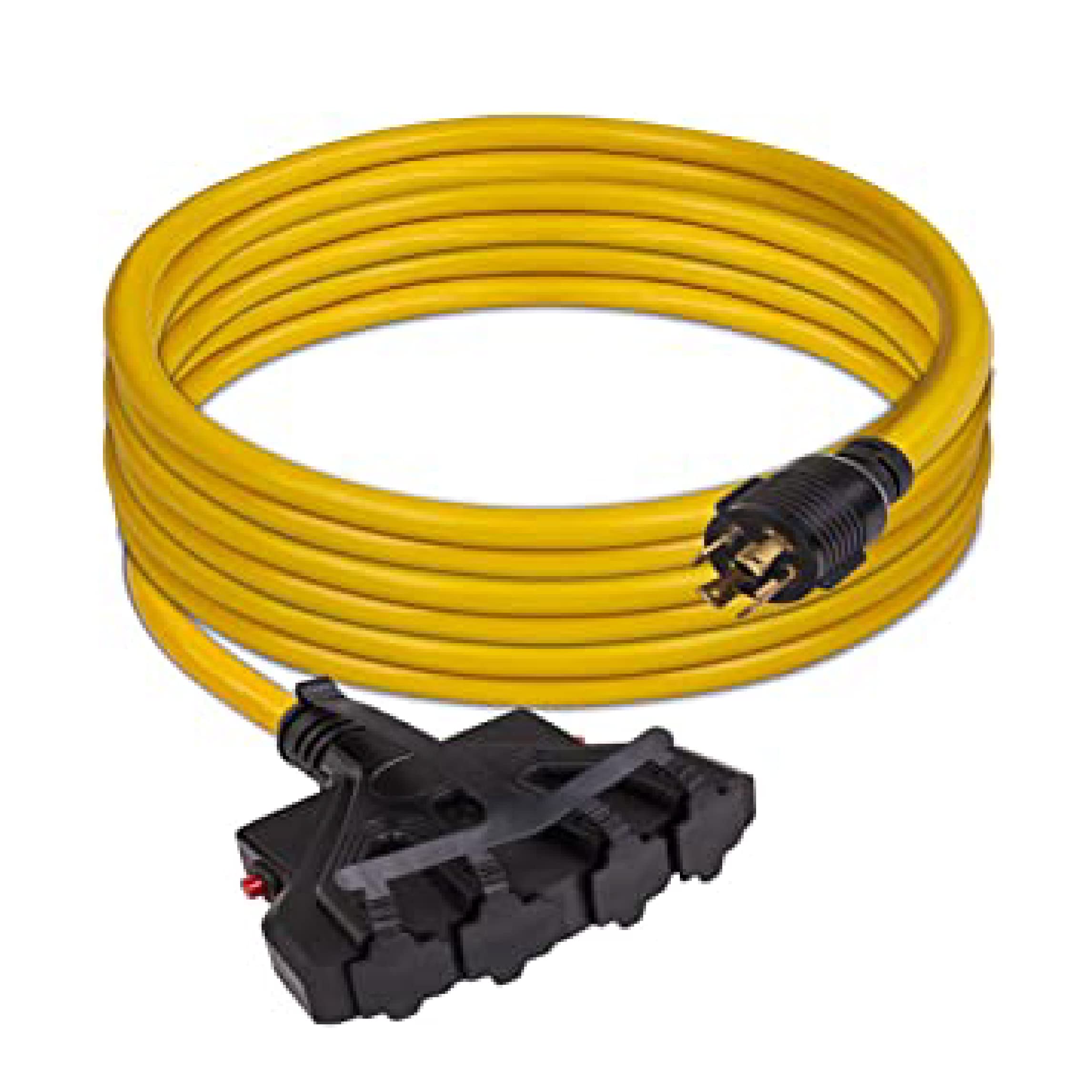 Firman Power Cord with Storage Strap, 10AWG with Circuit Breaker, 30 AMP Wiring, Fully Insulated Extension Cord, L14-30P to 5-20