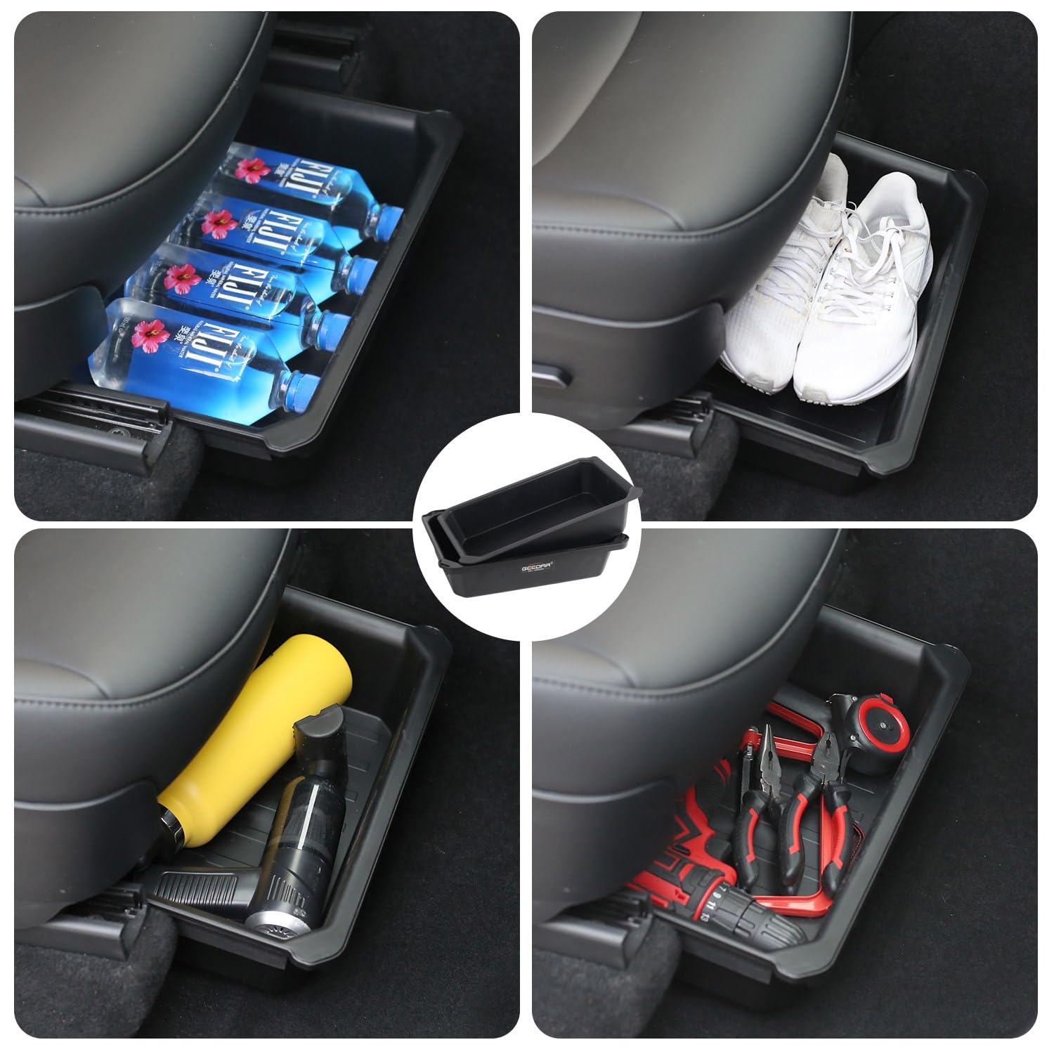 Geedar 2 Pack Tesla Model Y Under Seat Storage Box Organizer, Upgraded Abs + Tpe Double Layer Hidden Storage Box, Washable Under