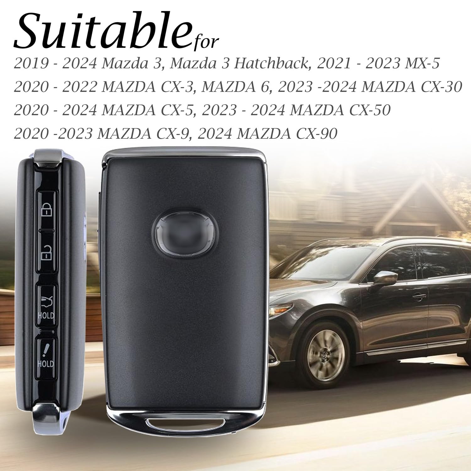 Vitodeco Leather Smart Key Fob Case Cover for Mazda 3, 6, CX-5, 2020-2025, 4-Button, Brown