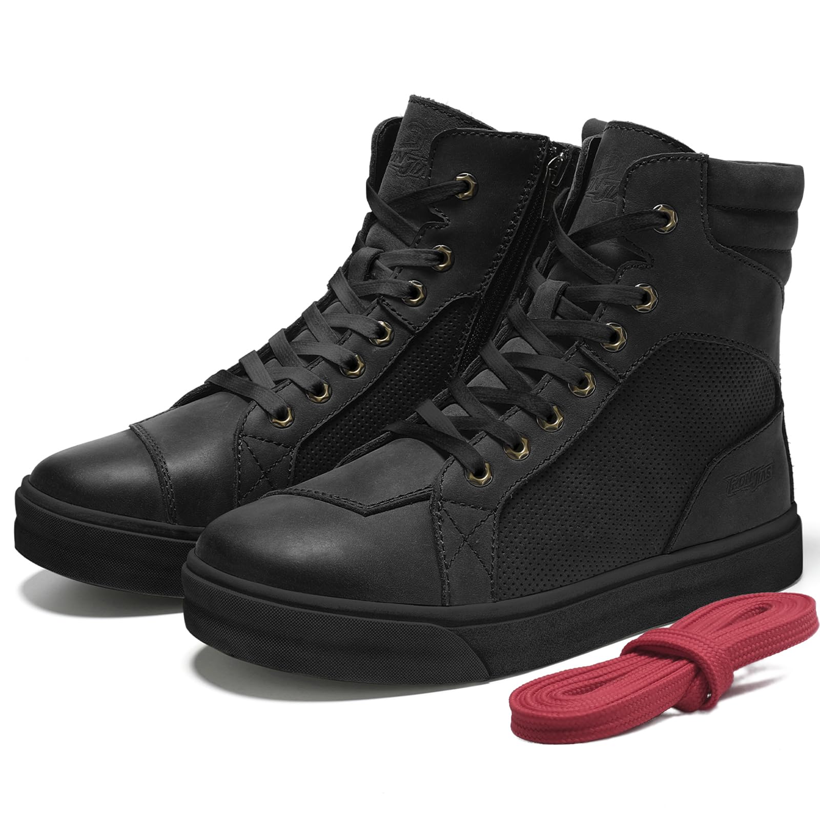 BORLEN Motorcycle Riding Shoes Cowhide Leather Breathable Casual Outdoor Street Motorcycle Boots for Men Black 10