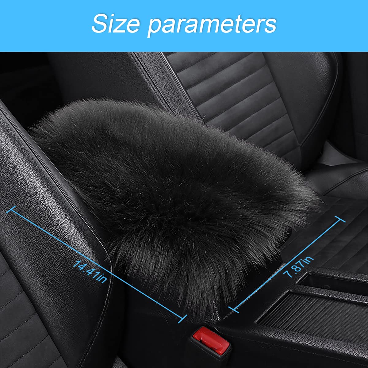 Furry Auto Center Console Cover Pad, 11.8''X7.8'' Soft Sheepskin Wool Armrest Cushion, Fluffy Vehicle Armrest Seat Box Protector