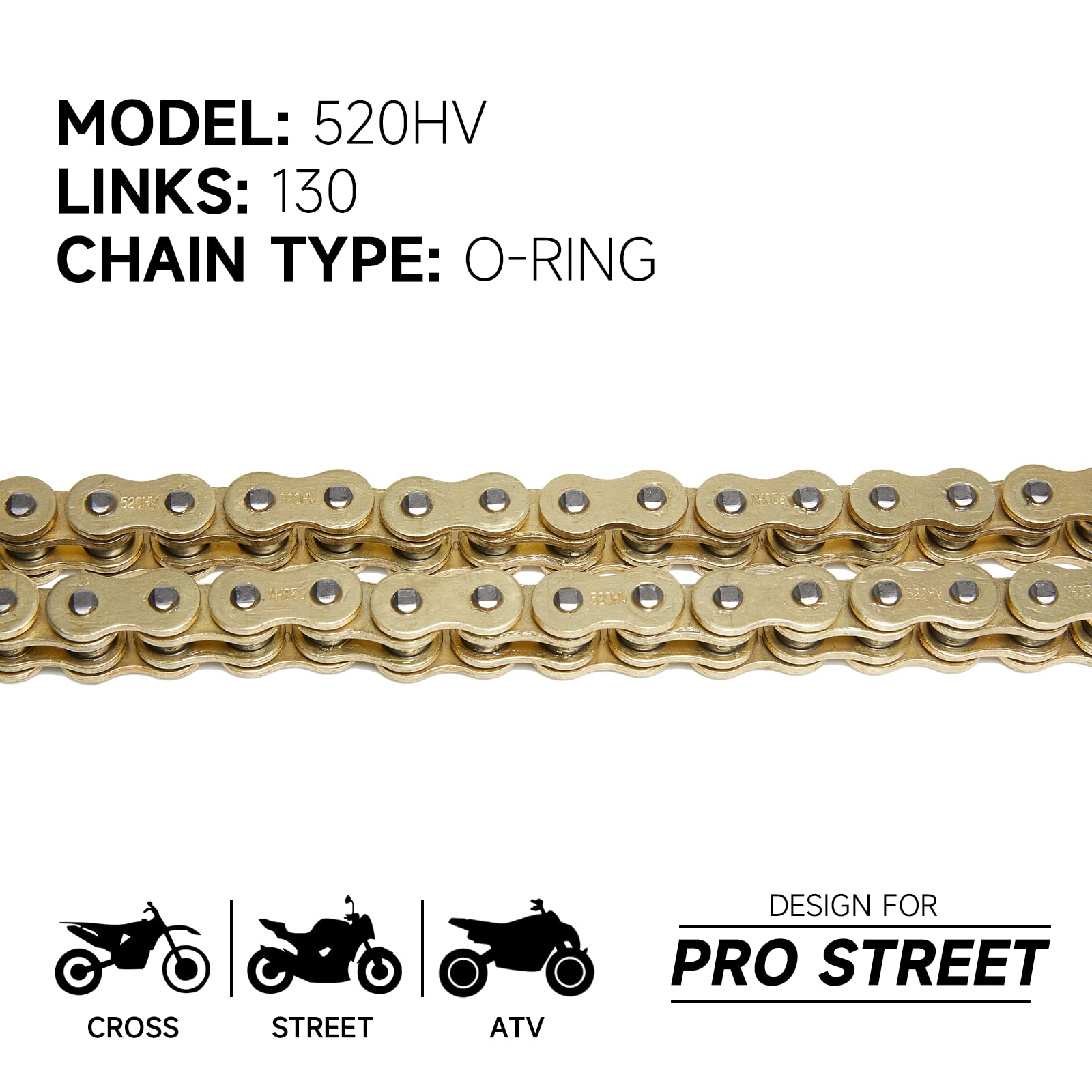 HILAKE 520 Motorcycle Chain - 130 Links O-Ring, Heavy Duty with Master Link & Chain Breaker for Motorcycles, Bicycles, Go Karts