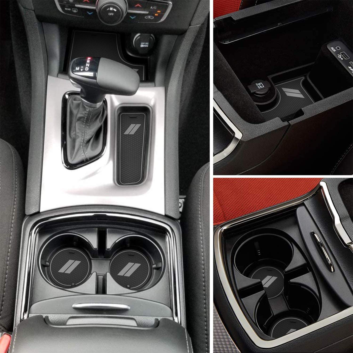 REMOCH Cup Holder Insert & Console Liner Mats Set for Dodge Charger 2015-2023, 26pcs, Gray Plastic