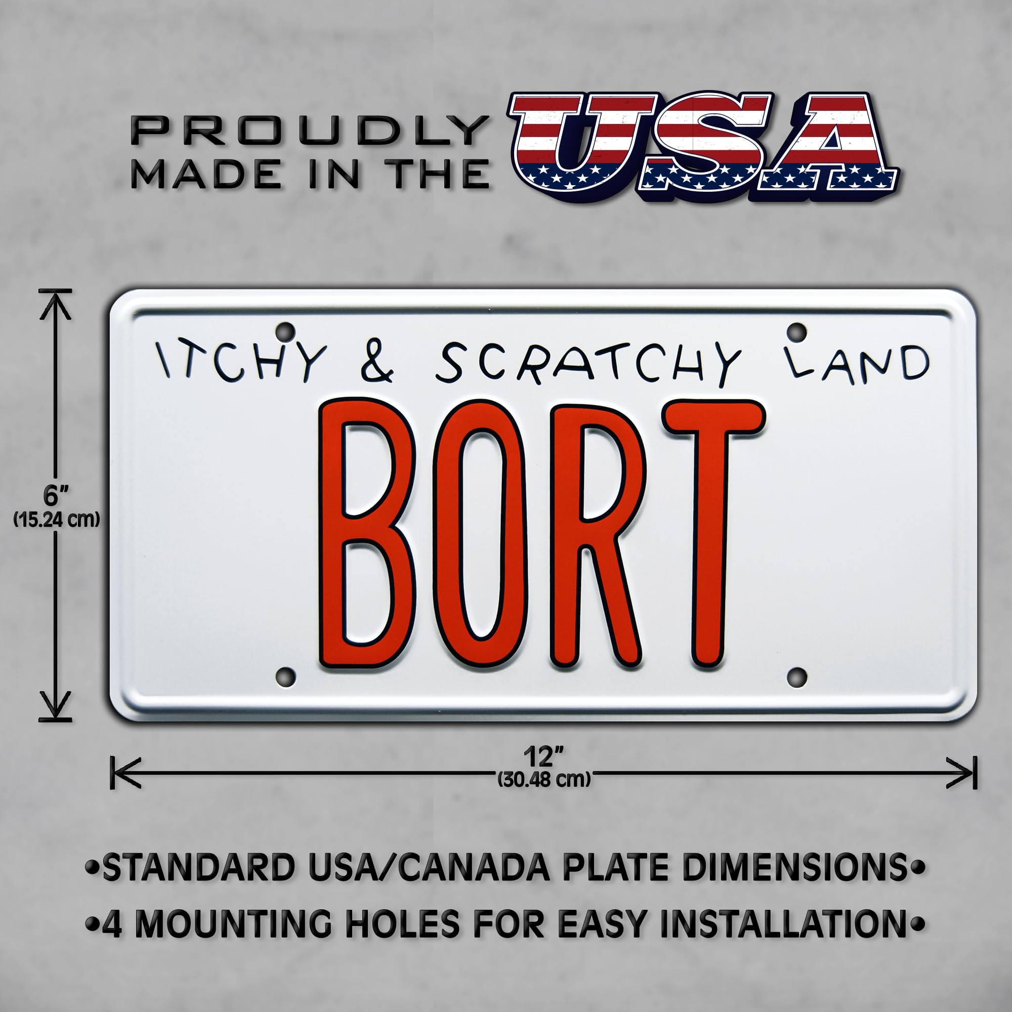 Celebrity Machines BORT Metal Stamped License Plate - White Aluminum, The Simpsons Design