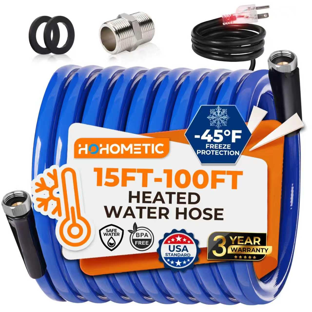 100FT (15-100FT) Heated Water Hose for RV,-45 ? Antifreeze 4.0 Upgraded Heated Drinking Water Hose,Rv Freshwater Hoses with Fitt