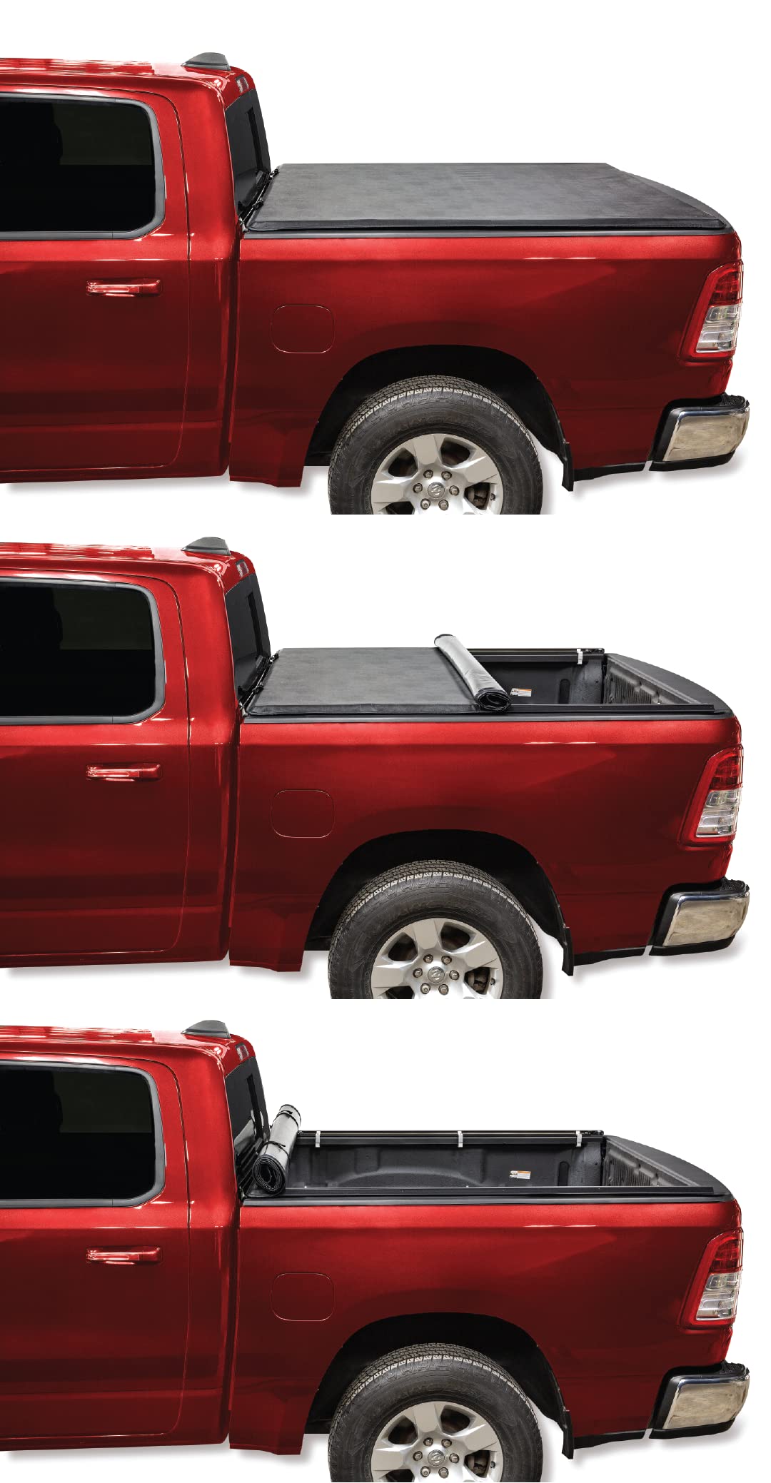 LEER Soft Roll Up Tonneau Cover for 2019-2023 Ram 1500 5.7' Bed, Easy Install, Low-Profile, Durable Vinyl, Black