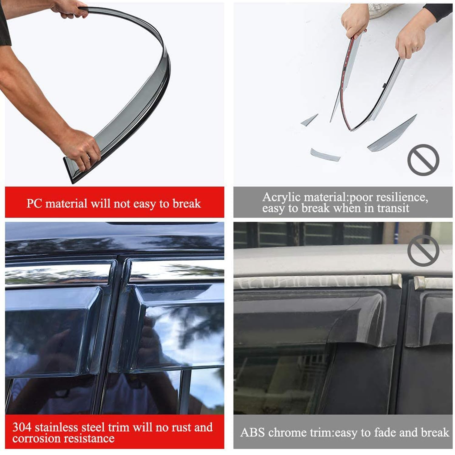 Vesul Tape On Polycarbonate Rain Guards Window Visors Compatible With Ford Fusion 2013-2020 Window Wind Deflector Shield Cover W