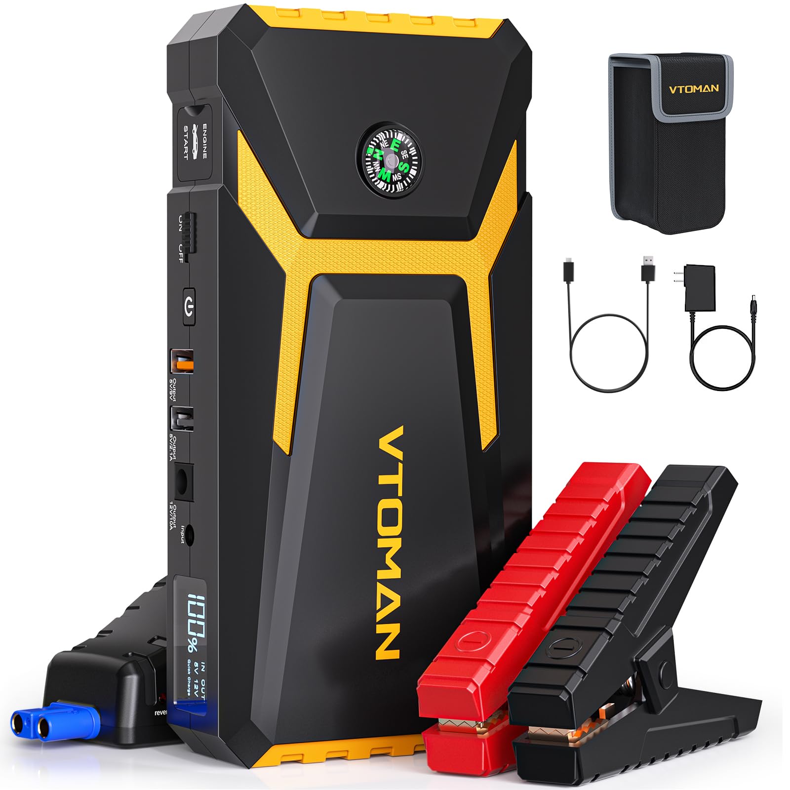 VTOMAN V8 Jump Starter - 2000A Peak, 12V Lithium Battery Booster for Up to 8L Gas & 6L Diesel Engines, Portable, Yellow