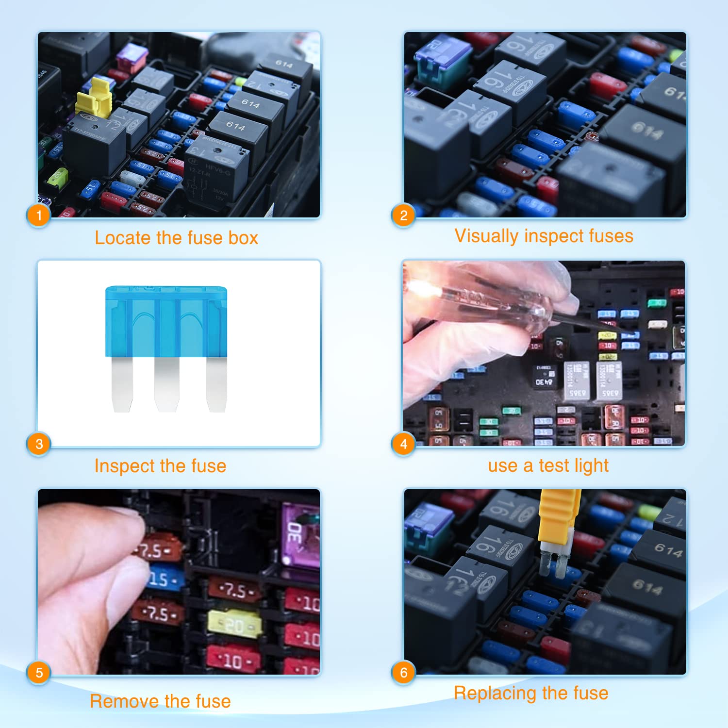 Nilight Micro3 Fuse ATL Blade Assortment Kit - 60Pcs Multicolored Car Fuses with Puller Tool, 5A-15A, Model 50105F