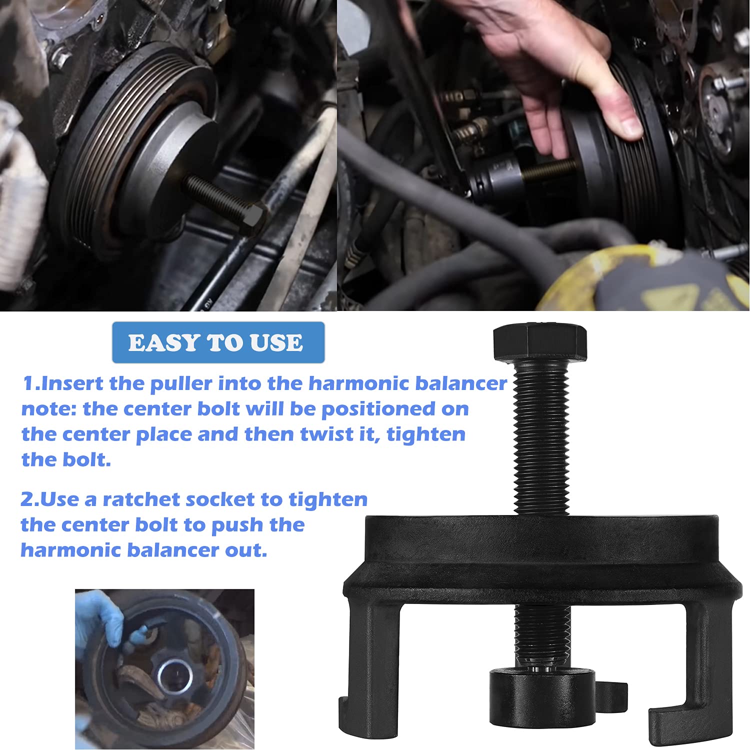 For Gm Ls Harmonic Balancer Puller 25264 Crank Pulley Puller Automotive Replacement Engine Quickly Removes Harmonic Balancers Wi