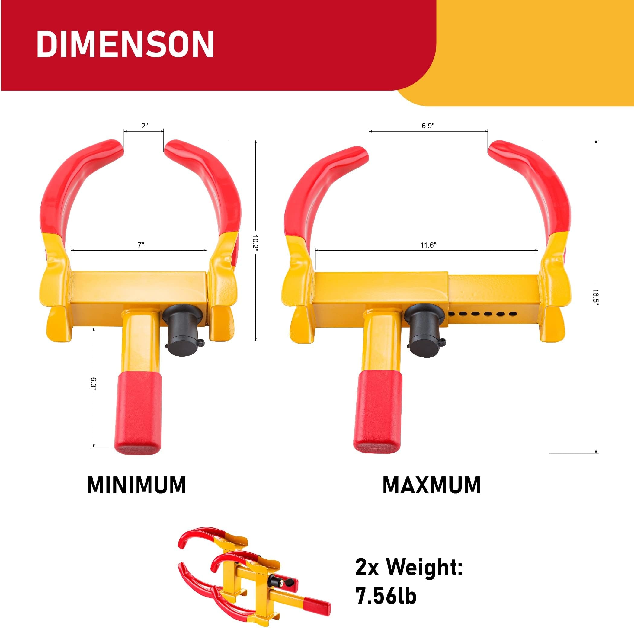 Cartman 2-Pack Heavy Duty Universal Trailer Lock Wheel Clamp, Adjustable Anti-Theft Lock For Trailers Suv Boats Atvs Motorcycles