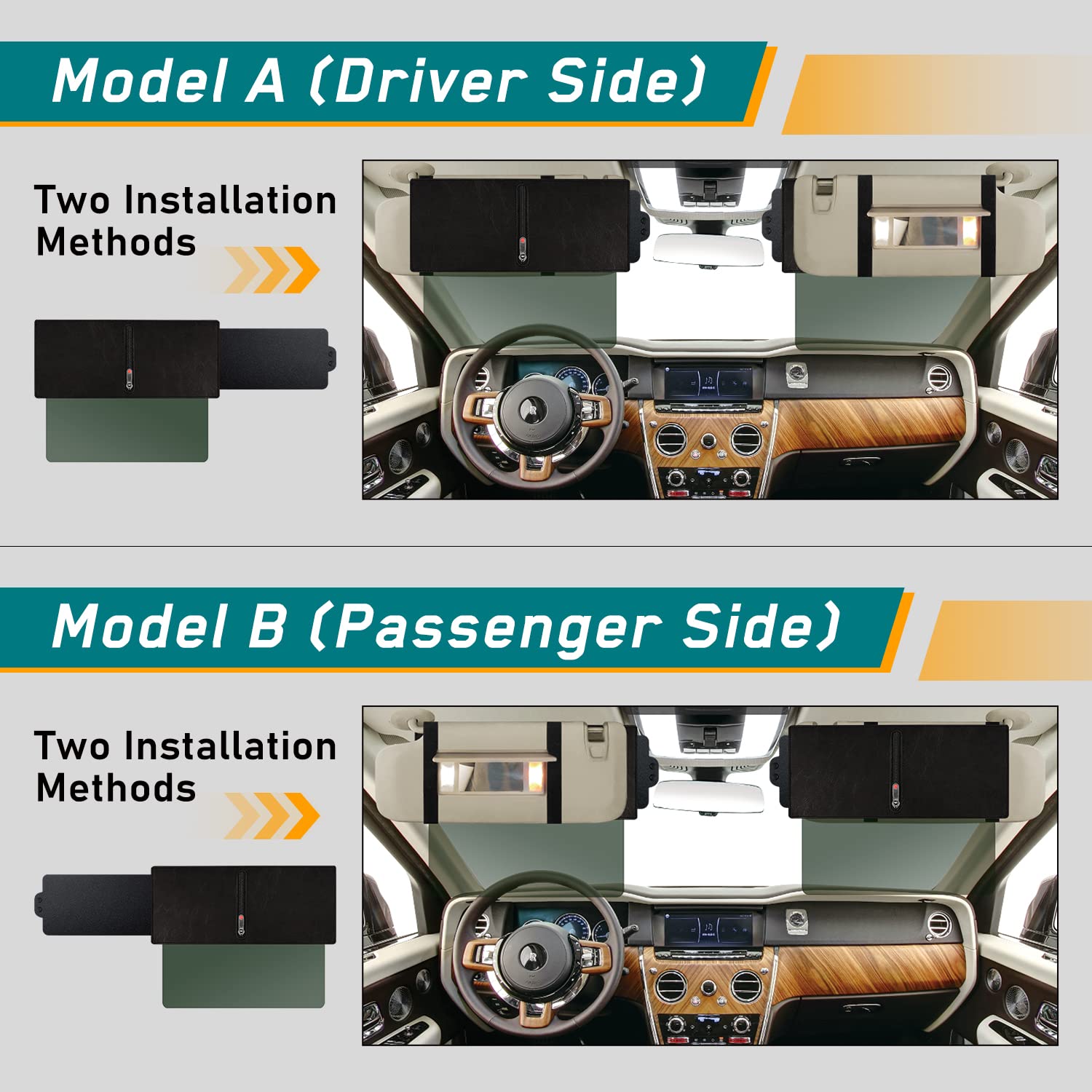 PloreWay Sun Visor Extender, Polarized Black Polycarbonate, Driver Side, Model PW-SV04D, UV Protection from Sun Glare