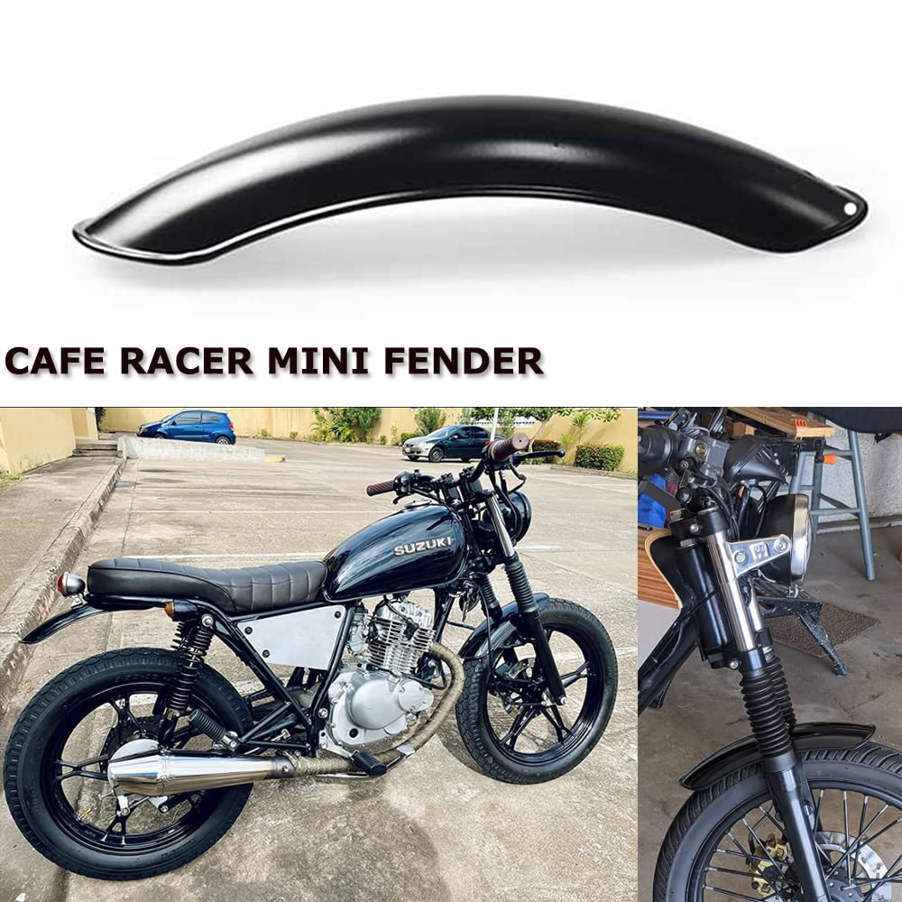 DKMOTORK Black Cafe Racer Motorcycle Front Fender Mud Guard, 13.99" Long, 3.59" Wide, Alloy Steel, Model 1-484835CAL3495