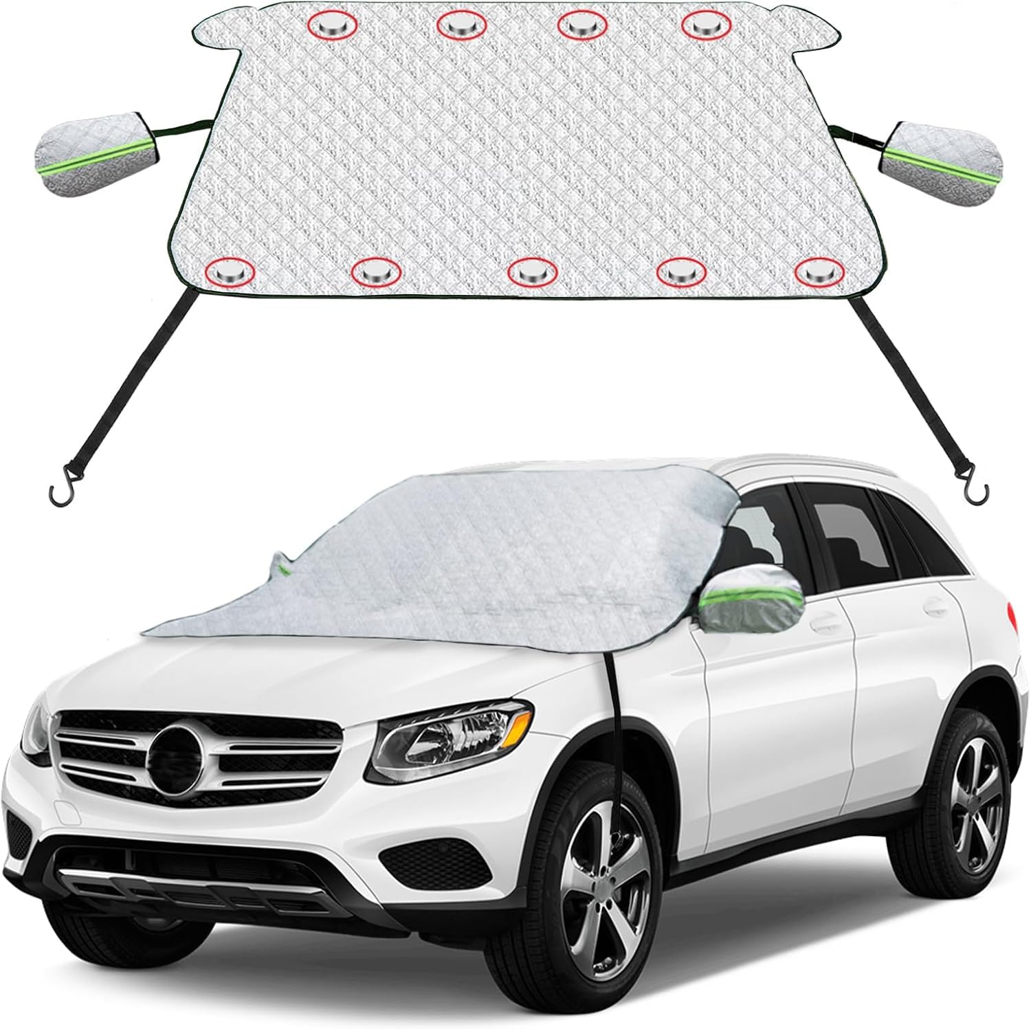 Zorzel Car Windshield Snow Cover, Winter Frost Guard Windshield Cover, 4 Layers Thickness Ice Snow Protector Covers with Side Mi