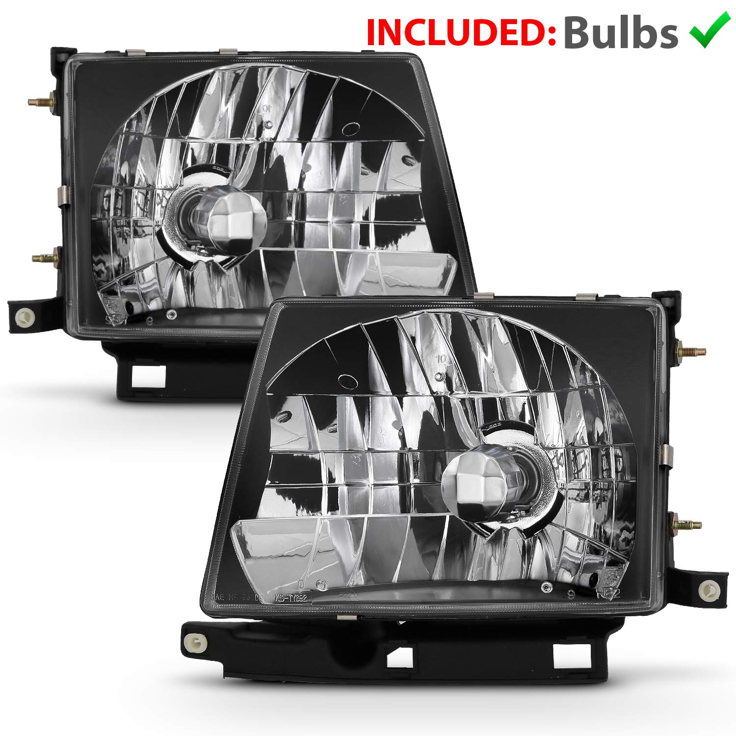 AmeriLite Black Replacement Headlights for 1998-2000 Toyota Tacoma - Driver & Passenger Side, Crystal Black Finish