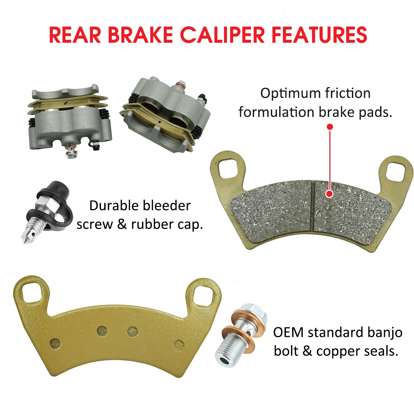 M MATI Rear Left Right Brake Caliper Pads for Polaris Ranger Crew 1000 900 800 700 570-6 800_6x6 Diesel 1912374 1912375 1911427