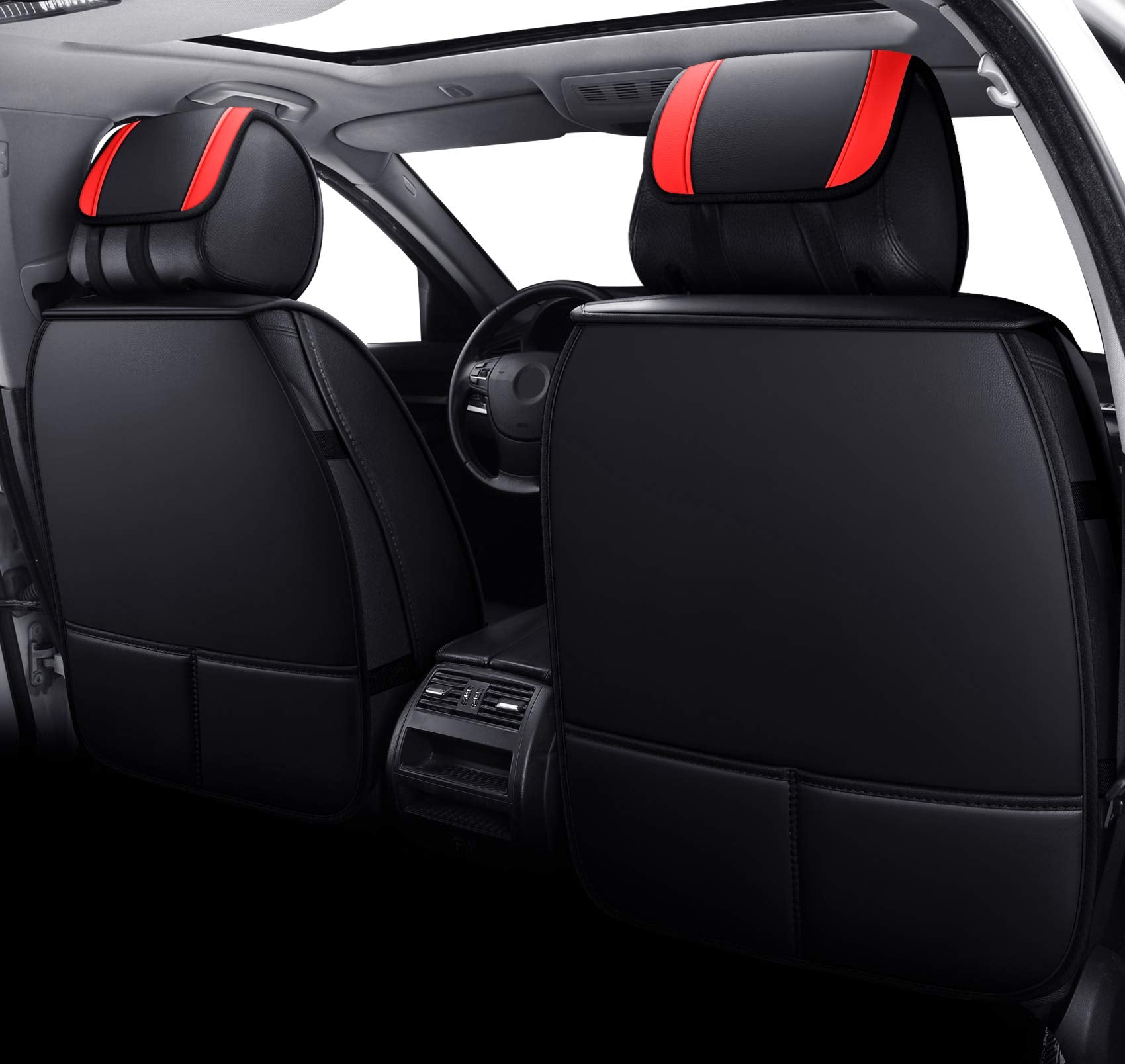 Aierxuan Car Seat Covers Full Set With Waterproof Leather, Seat Cushions Split Bench Universal Fit For Kia Soul Hyundai Accent C