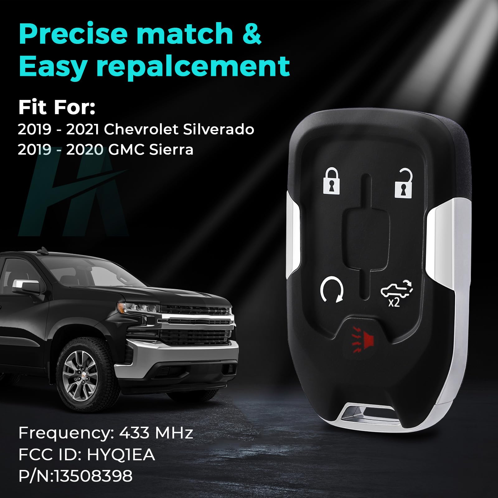 Helloauto Key Fob Replacement Fit For Gmc Sierra 1500 2500 3500 2019-2021, For Chevy Silverado 2019-2021 Keyless Entry Remote Co
