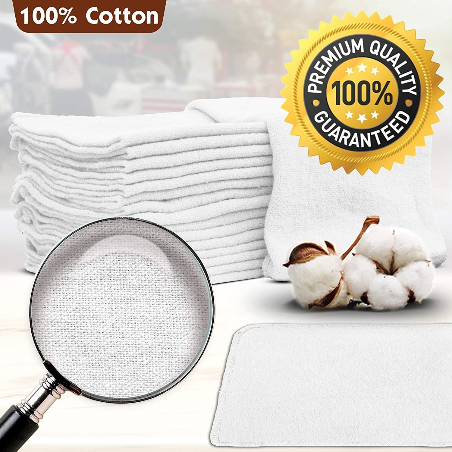 Nabob Wipers Auto Mechanic Shop Towels 500 Pack Bulk Shop Rags 100% Cotton Size 14''X14'' Commercial Grade (500 Pack, White)