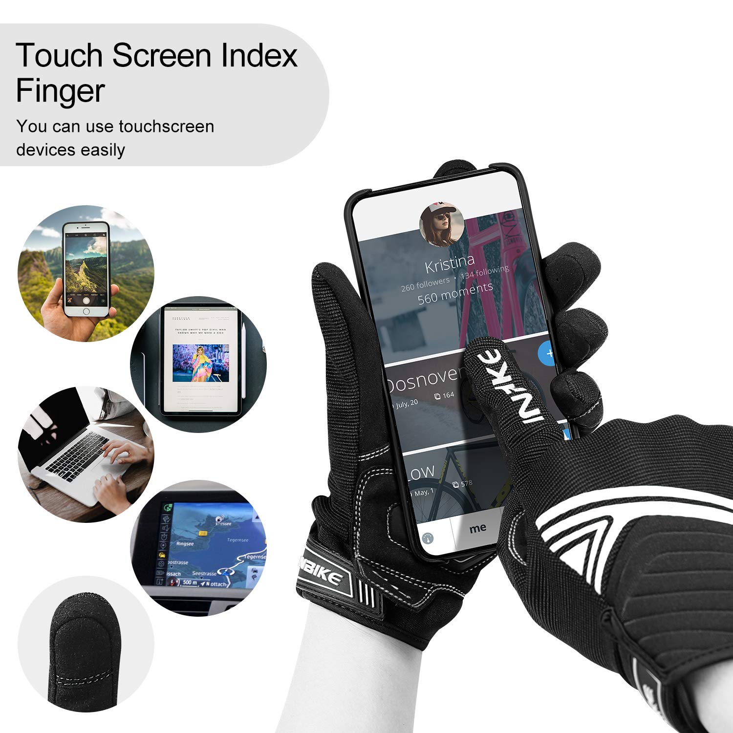 Inbike Breathable Mesh Motorcycle Gloves Touchscreen With Tpr Palm Pad Hard Knuckles Black White X-Large