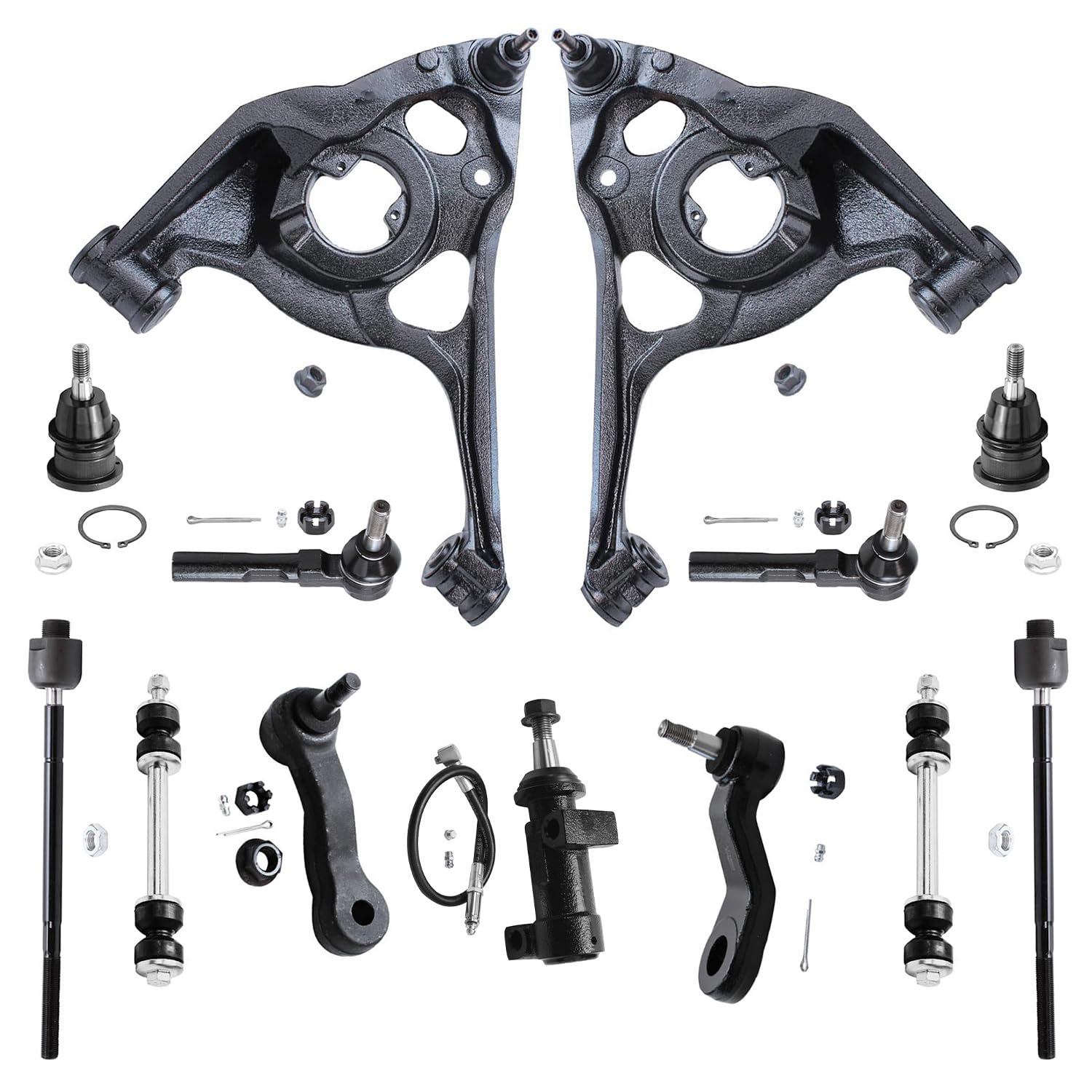 Detroit Axle - 13pc Front End Control Arms Kit for Chevy GMC 03-05 Express Savana 2500 [7300 lb. GVW], Lower Control Arms Tie Ro