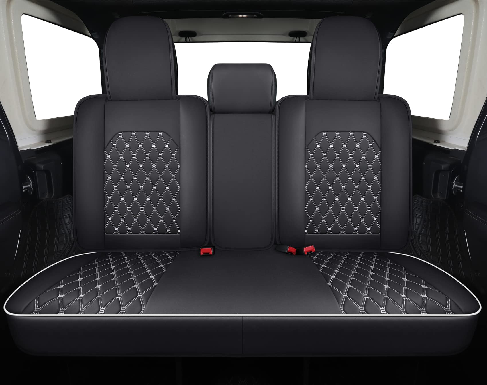 Aierxuan Jeep Wrangler Jk Jl 4-Door Back Seat Covers Custom Fit 2007-2023 Unlimited Rubicon 392 Sahara Willys Sport High Altitude 4X4 Truck Pickup Waterproof Leather(Rear Seat/Black-W)