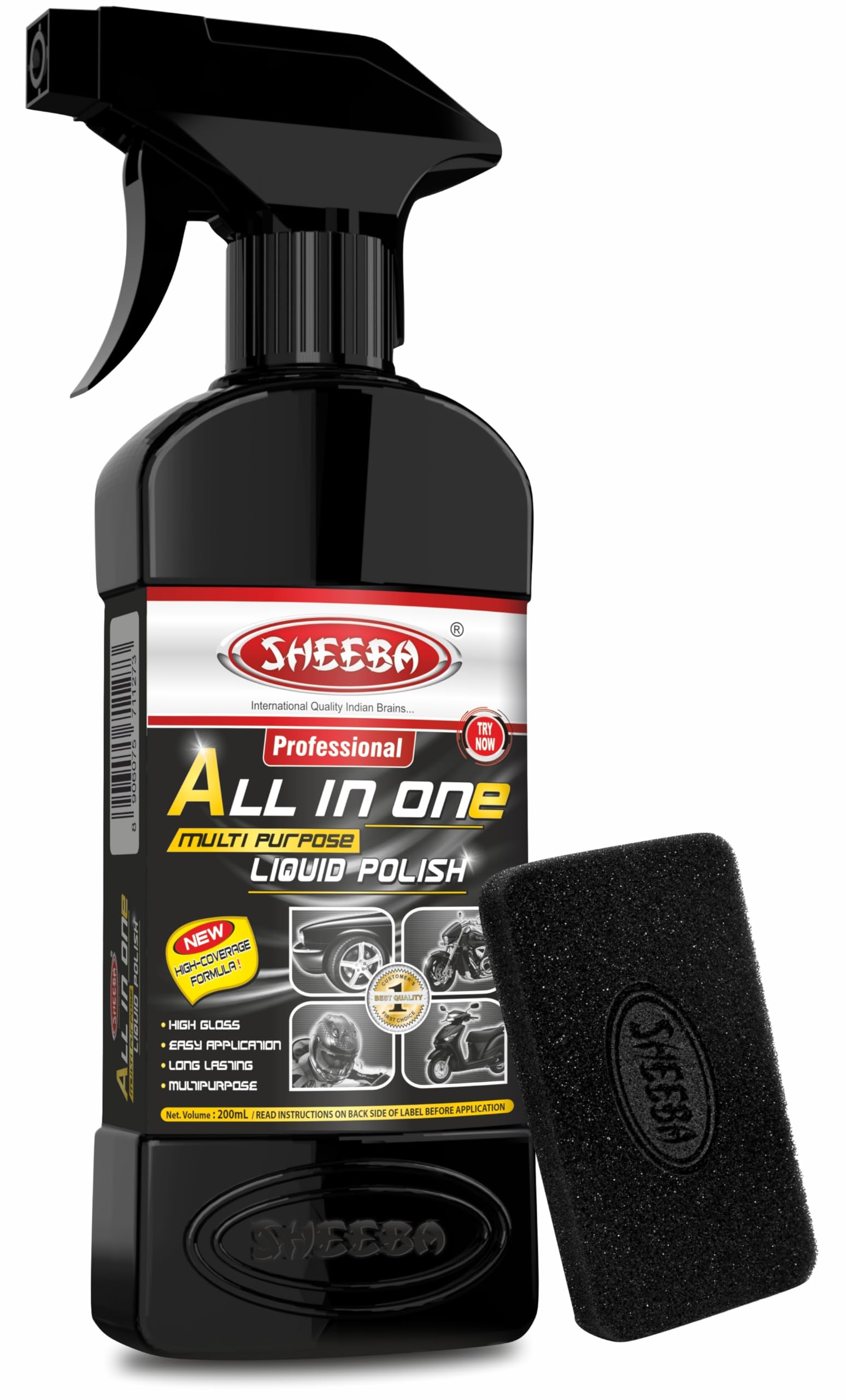 SHEEBA All in One Multipurpose Liquid Polish for Car, Motorbike, Scooter, Household, Office Care | High Gloss | Easy Application