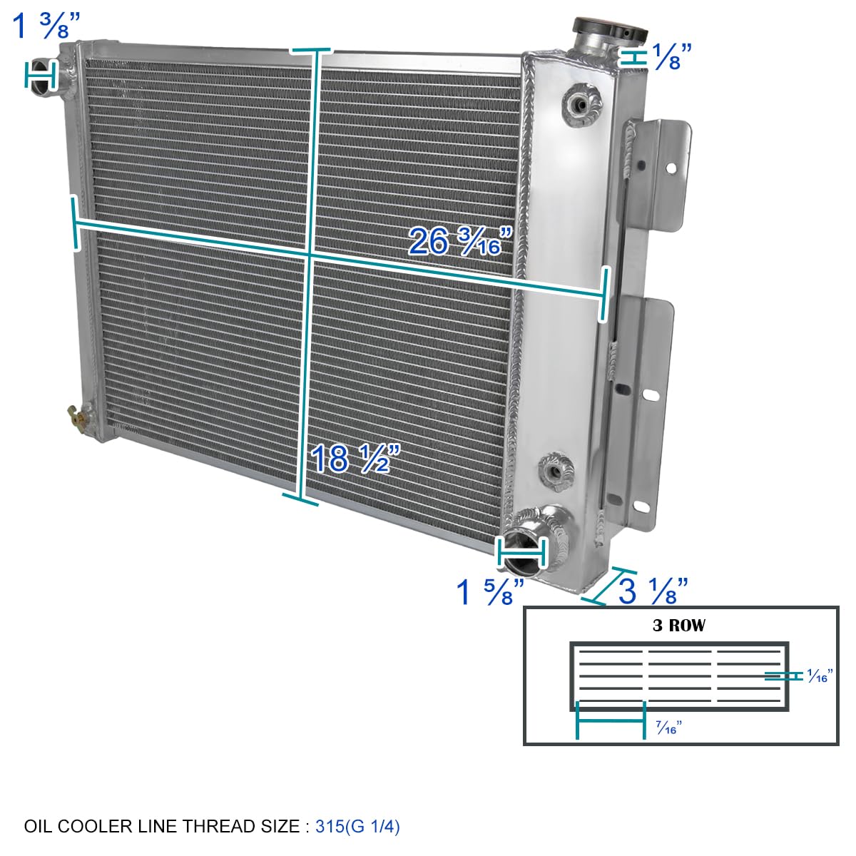 Spec-D Tuning 3 Core/Row Aluminum Performance Cooling Radiator Compatible with 1967-1969 Chevy Camaro