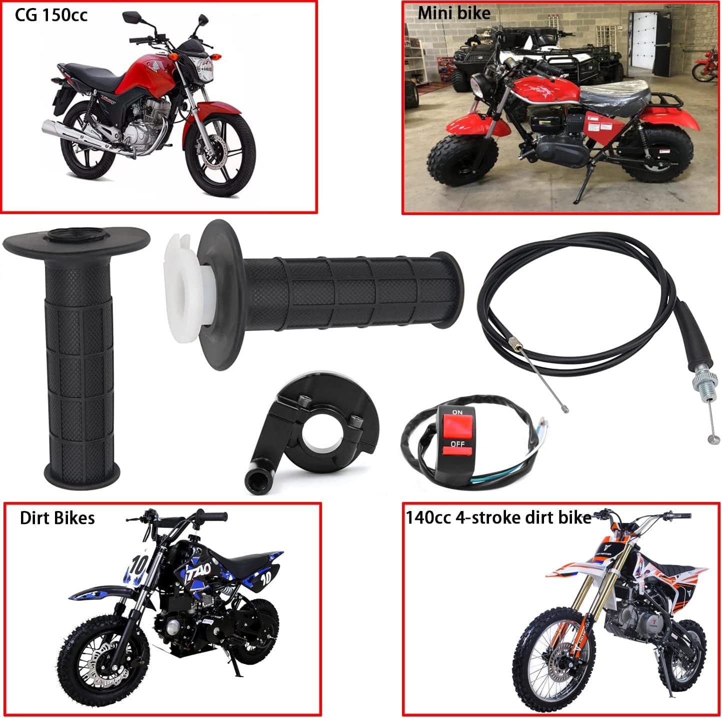 Calu Luky 22Mm Twist Throttle Accelerator Handle Grips, 50 90 110 125Cc Pit Bike Dirtbike (Handle Grip + Cable + Throttle Clamp