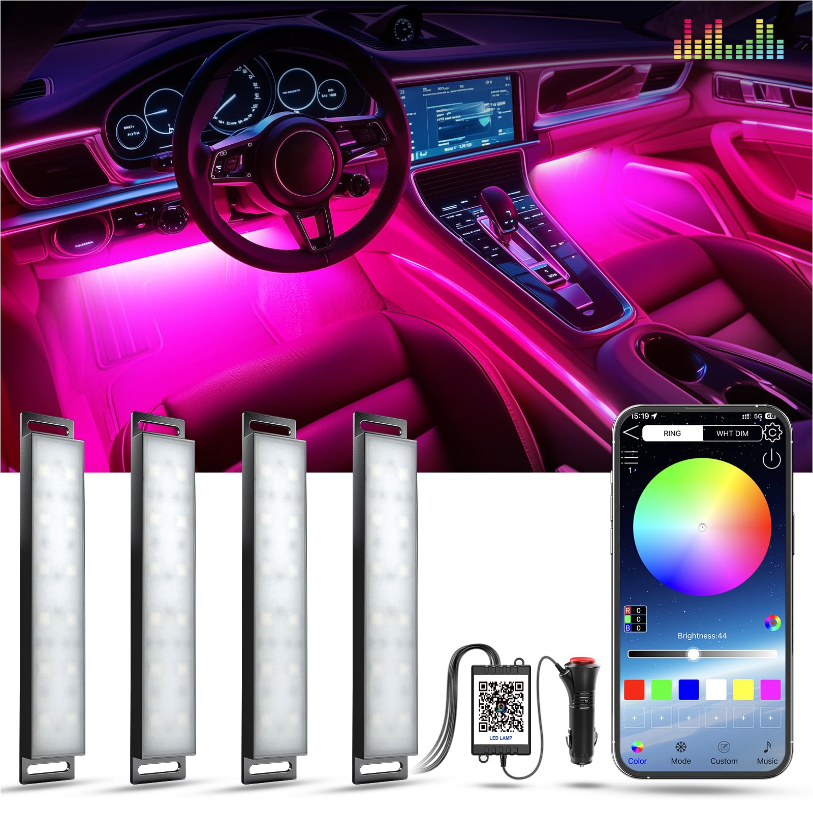 Yilaie Car Lights Interior, Rgb Interior Car Lights With App Control, Music Sync And Diy Mode, Car Decorations Interior For Ambi