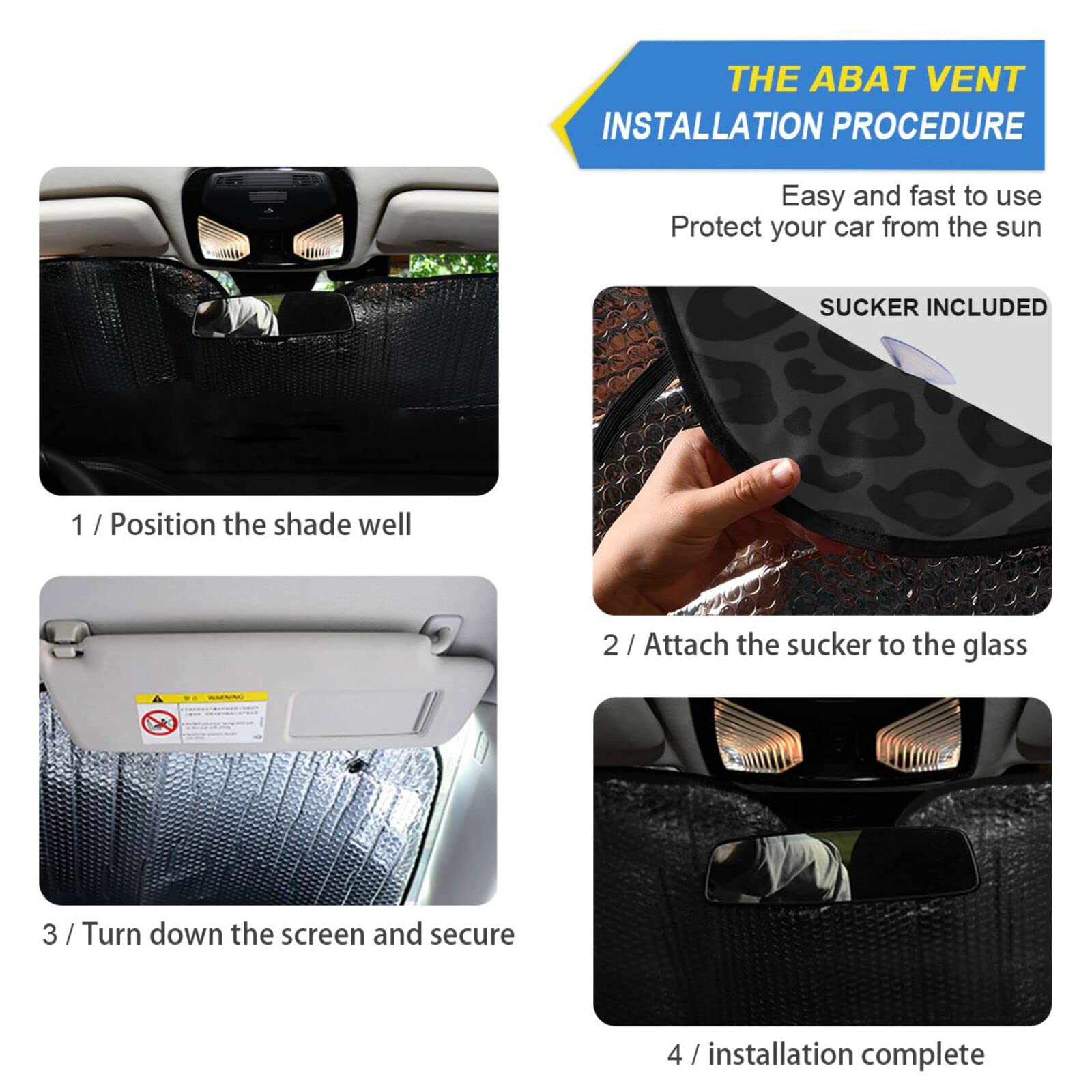 Oarencol Black Leopard Car Windshield Sun Shade Animal Skin Print Foldable Uv Ray Sun Visor Protector Sunshade To Keep Your Vehi