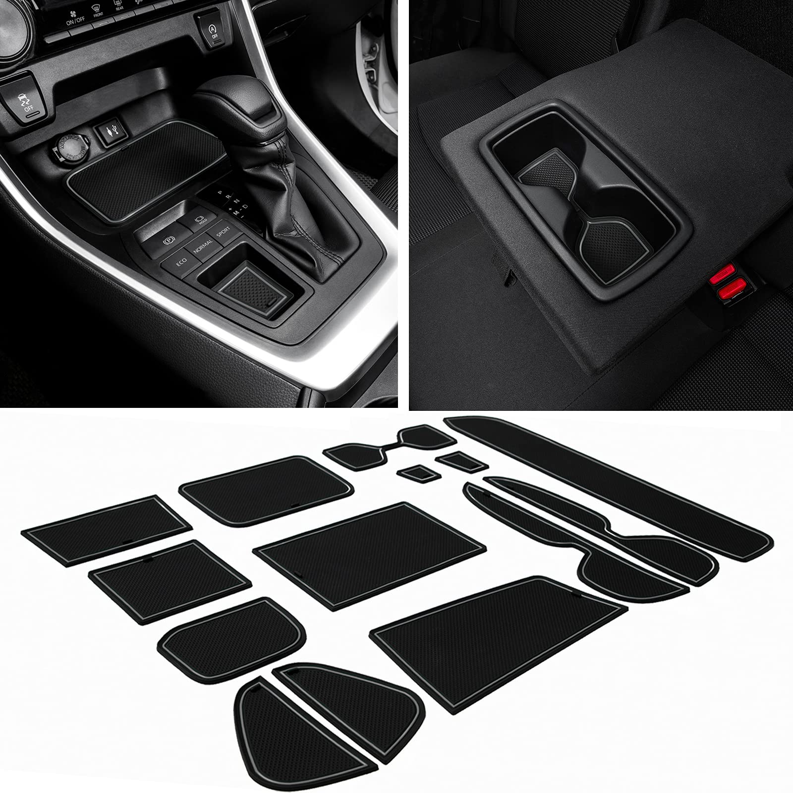 Jdmcar Liner Accessories Compatible With Toyota Rav4 2023 2022 2021 2020 2019, Custom Fit Cup Holder, Center Console, And Door Pockets Rubber Inserts Kit (Gray Trim) - 15 Pc Set