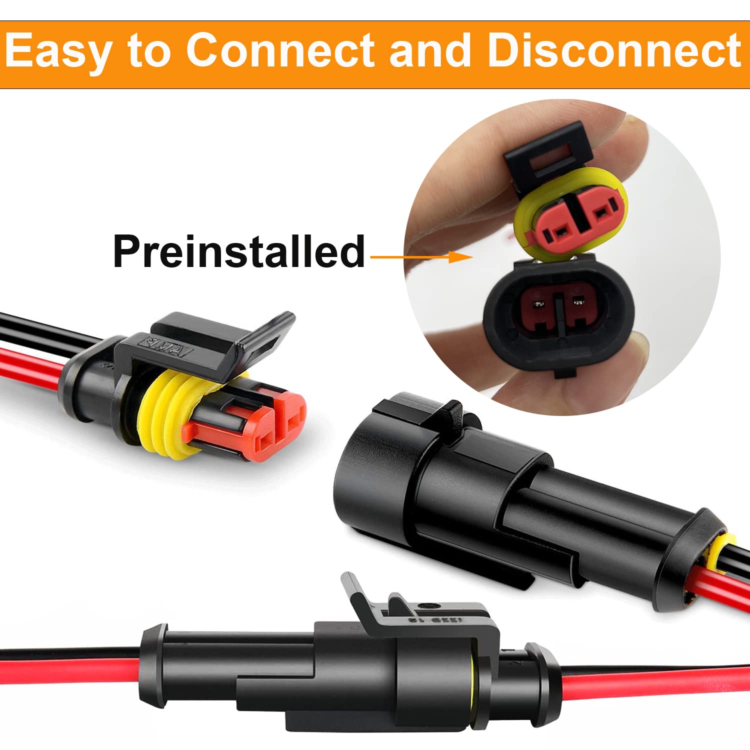 Twippo 10 Kit 16 AWG 2 Pin Connector Waterproof Wire Connectors 2 Pin Automotive Electrical Connectors Quick Disconnect 2 Wire C