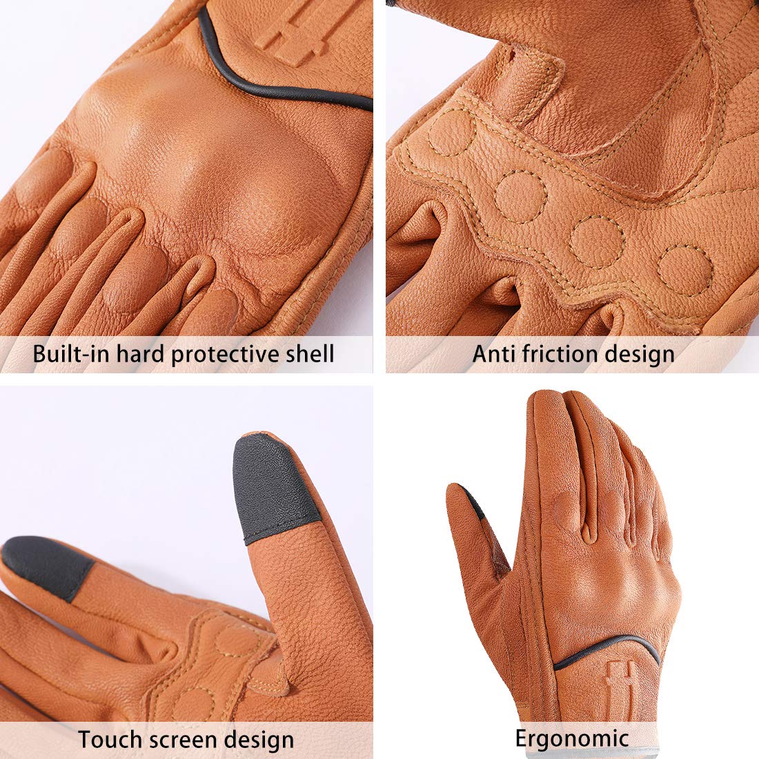 Harssidanzar Motorcycle Gloves Men With Genuine Goatskin Leather Gm028,Tan,Size M