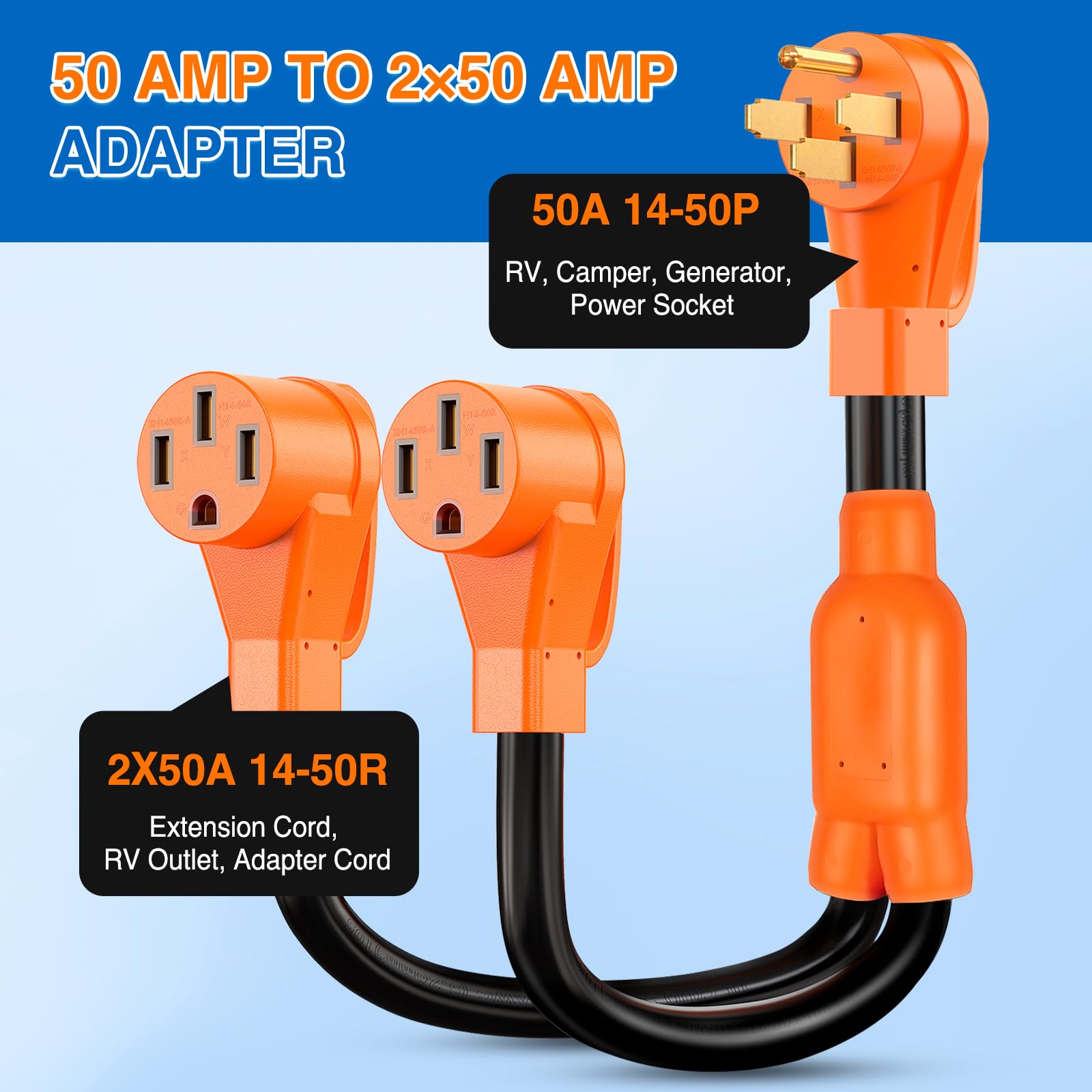Nilight 50 Amp Y Splitter Adapter Cord, 50A Male to Two 50A Female Outlets, Pure Copper, 10 AWG Heavy Duty, Model 50435RV